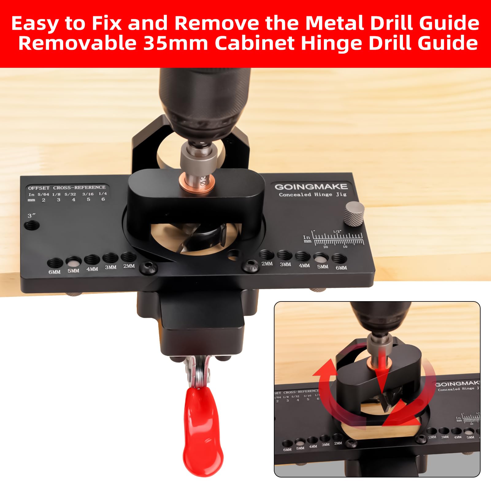 35mm Concealed Door Hinge Jig with Quick Clamp & Dust Vacuum Adapter - Professional Cabinet Hinge Mounting Tool for Woodworking, Perfect for Kitchen Cabinets & Furniture Installation