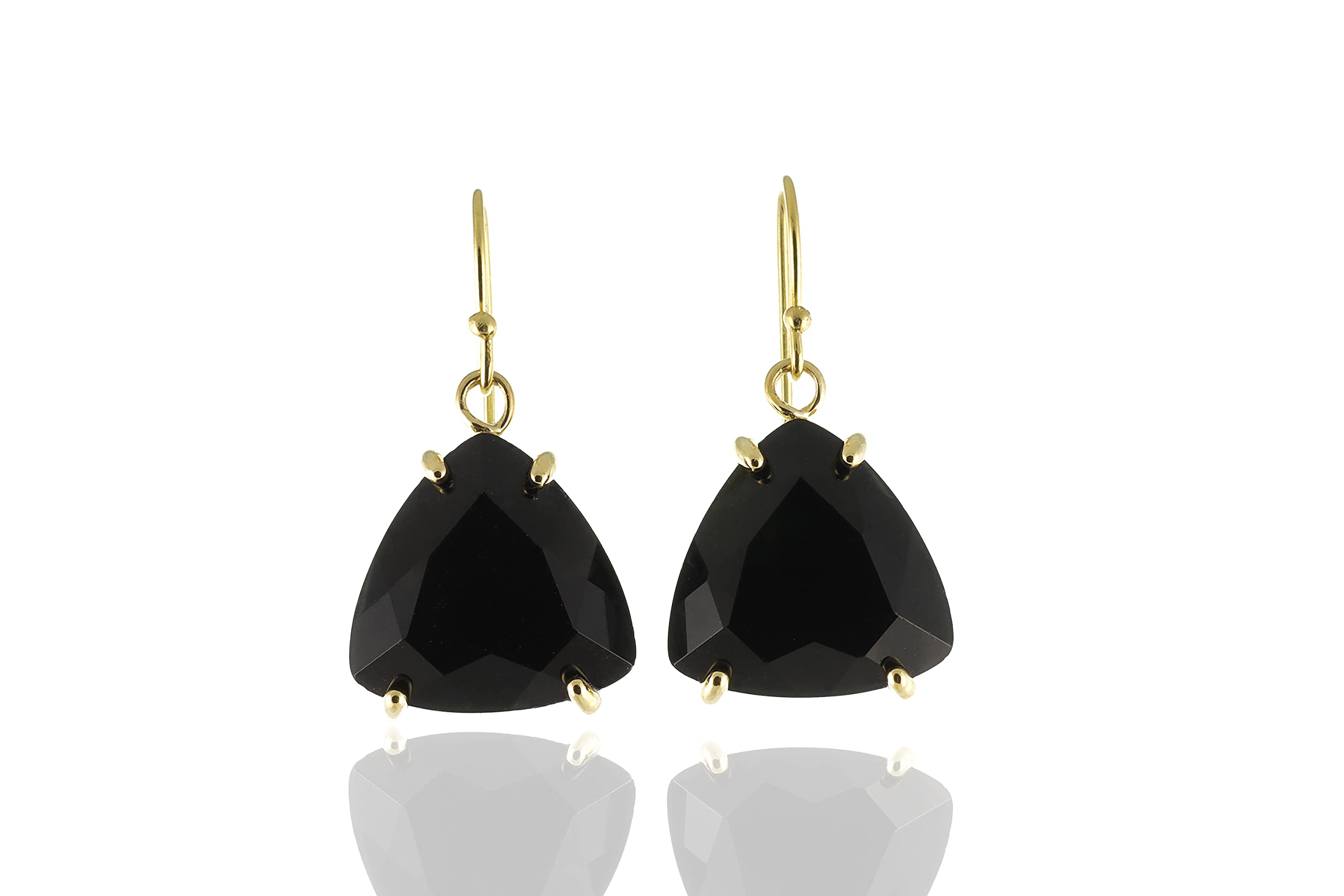 Elegant Black Onyx Triangle Dangle Earrings in Gold - Sophisticated Modern Gemstone Jewelry for Women - Perfect for Parties, Weddings & Evening Events