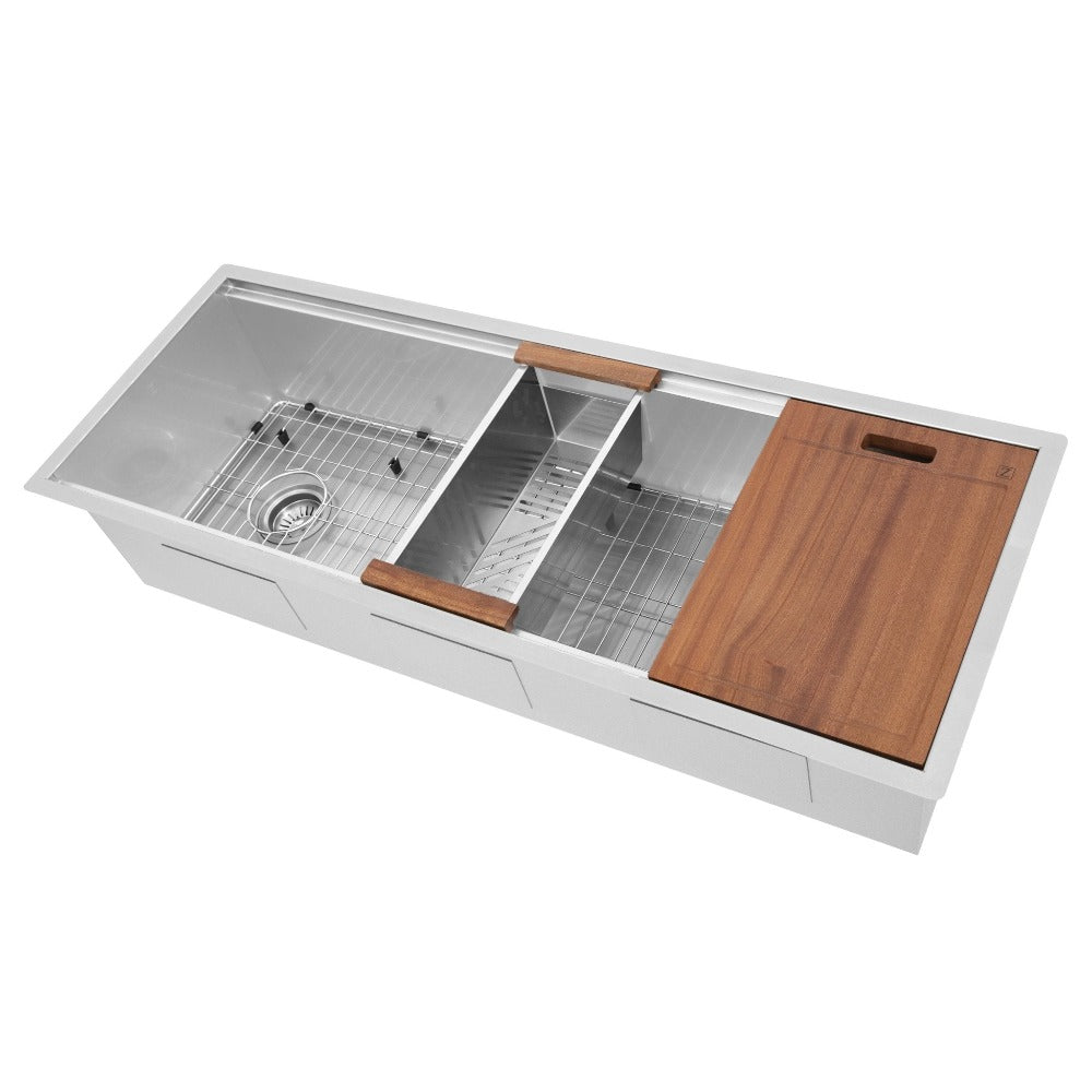 ZLINE 45 Inch Undermount Single Bowl Stainless Steel Kitchen Sink - Satin Finish with Bottom Grid & Accessories (Model SLS 45S) | Perfect for Modern Kitchens, Renovations & Heavy-Duty Cooking