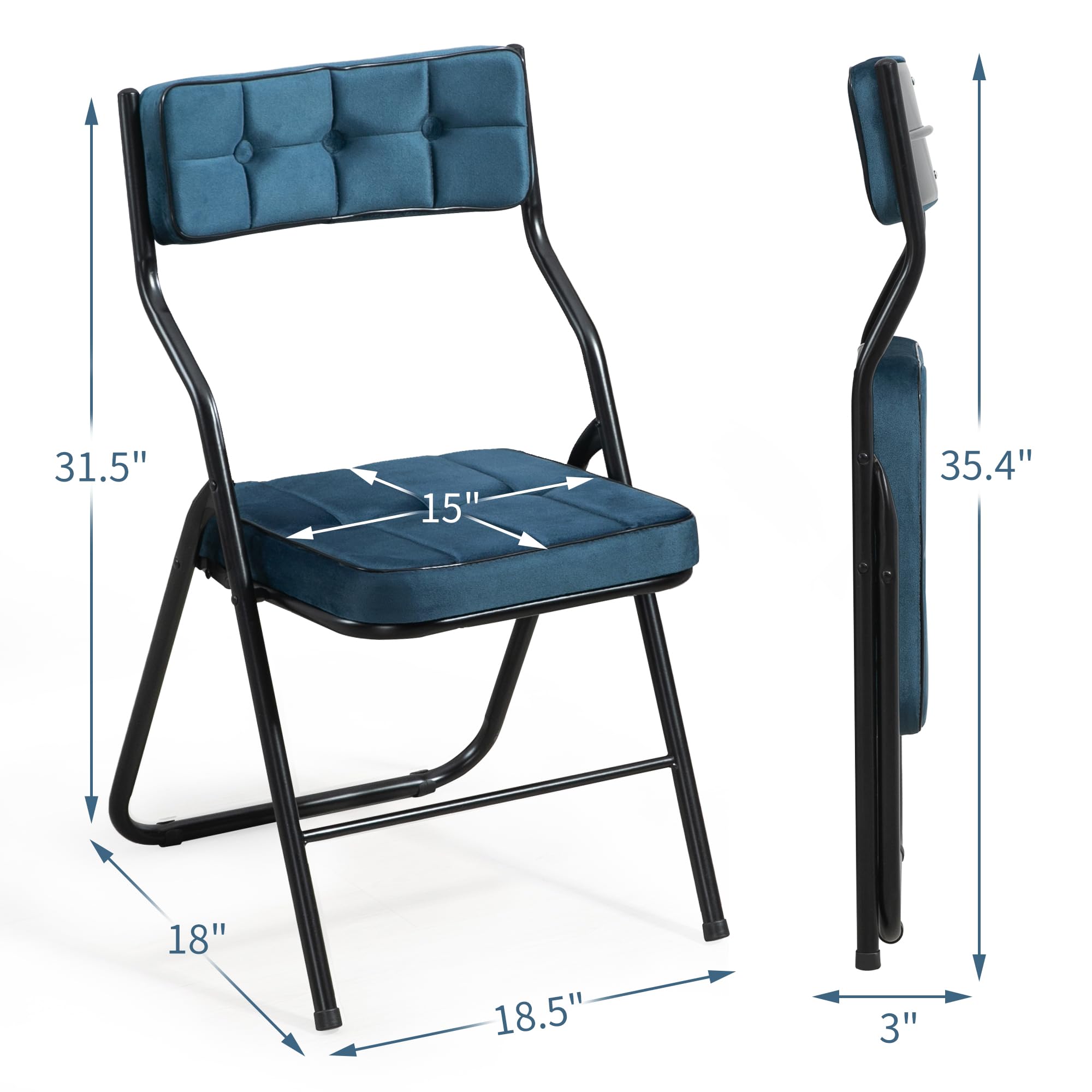 HOMEFUN 4 Pack Padded Folding Chairs with Cushion - Portable Foldable Dining Chairs for Kitchen, Office, Wedding & Party - Comfortable Extra Seating for Guests (Blue) - Perfect for Indoor/Outdoor Events, Home Gatherings & Camping