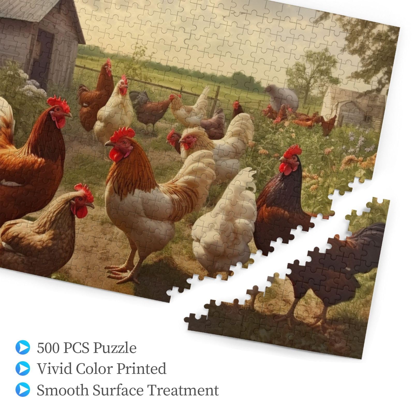 500 Piece Farm Animal Jigsaw Puzzle - Wooden Chicken & Farm Scene Photo Puzzle for Adults, Personalized Picture Puzzle - Perfect for Family Game Night, Wedding, Birthday & Valentine's Day Gifts (20.4