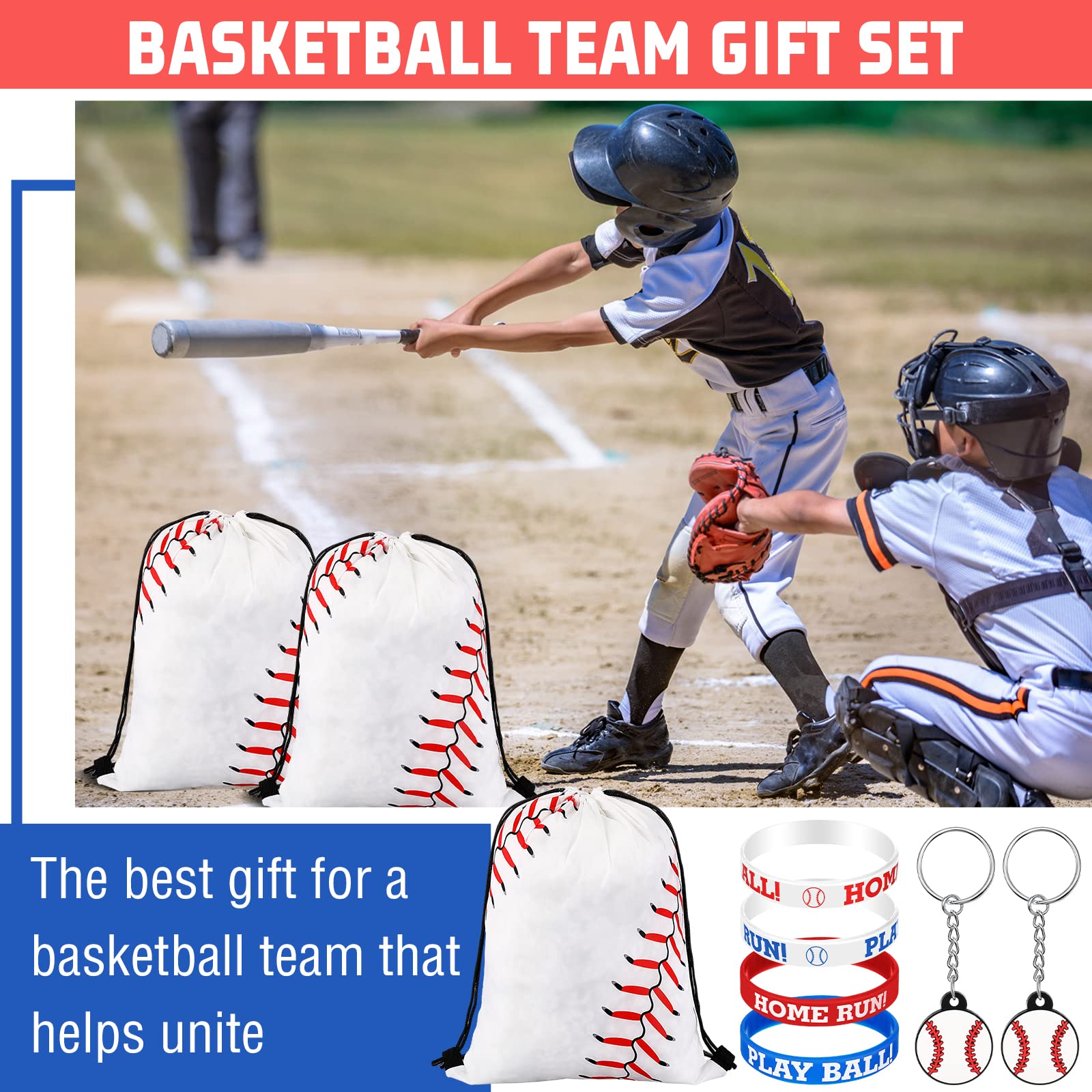 LEIFIDE 148 Pcs Baseball Party Favors Set - Team Gifts with Drawstring Bag, Silicone Wristbands, Keychain, Braided Necklaces & Stickers - Perfect for Baseball Players, Coaches & Fans - Great for Birthday Parties, Team Celebrations & Game Day Events