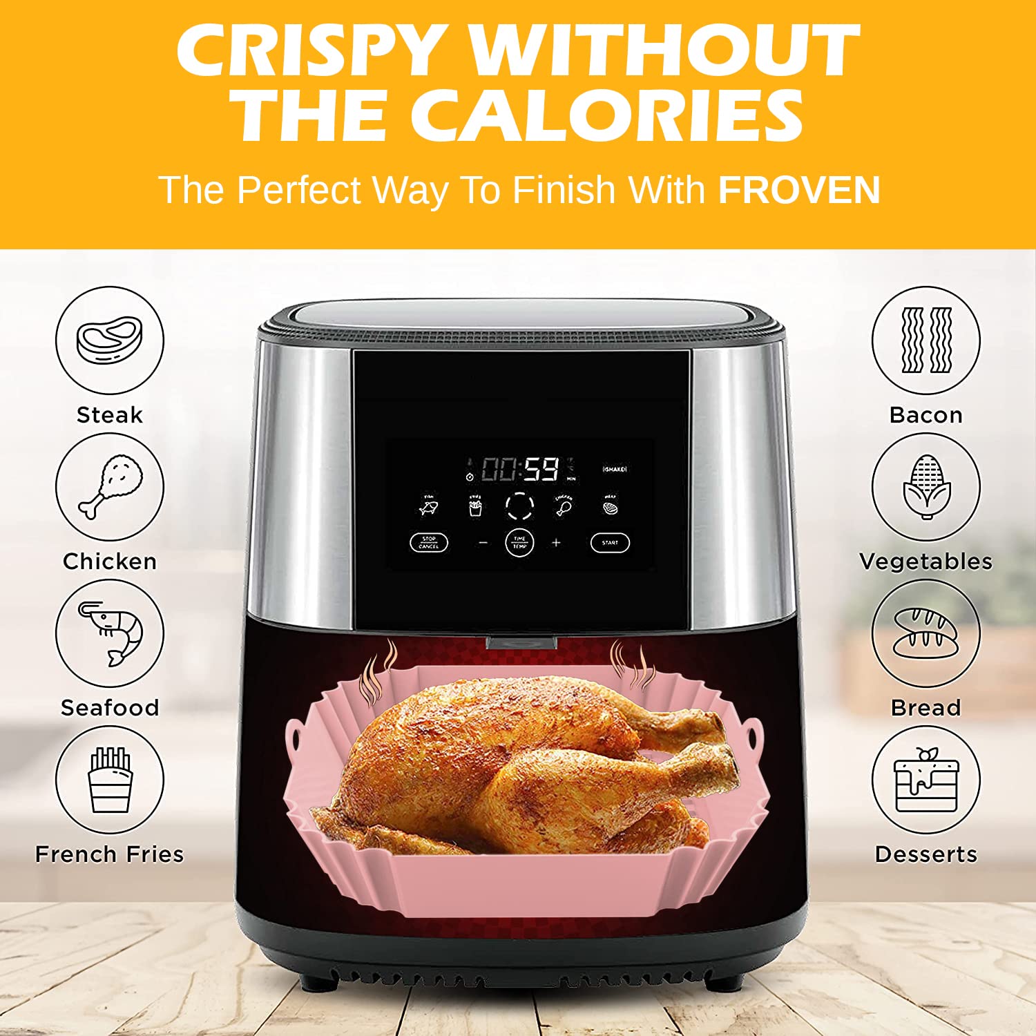 Non-Stick Silicone Air Fryer Liners - Reusable 8.5
