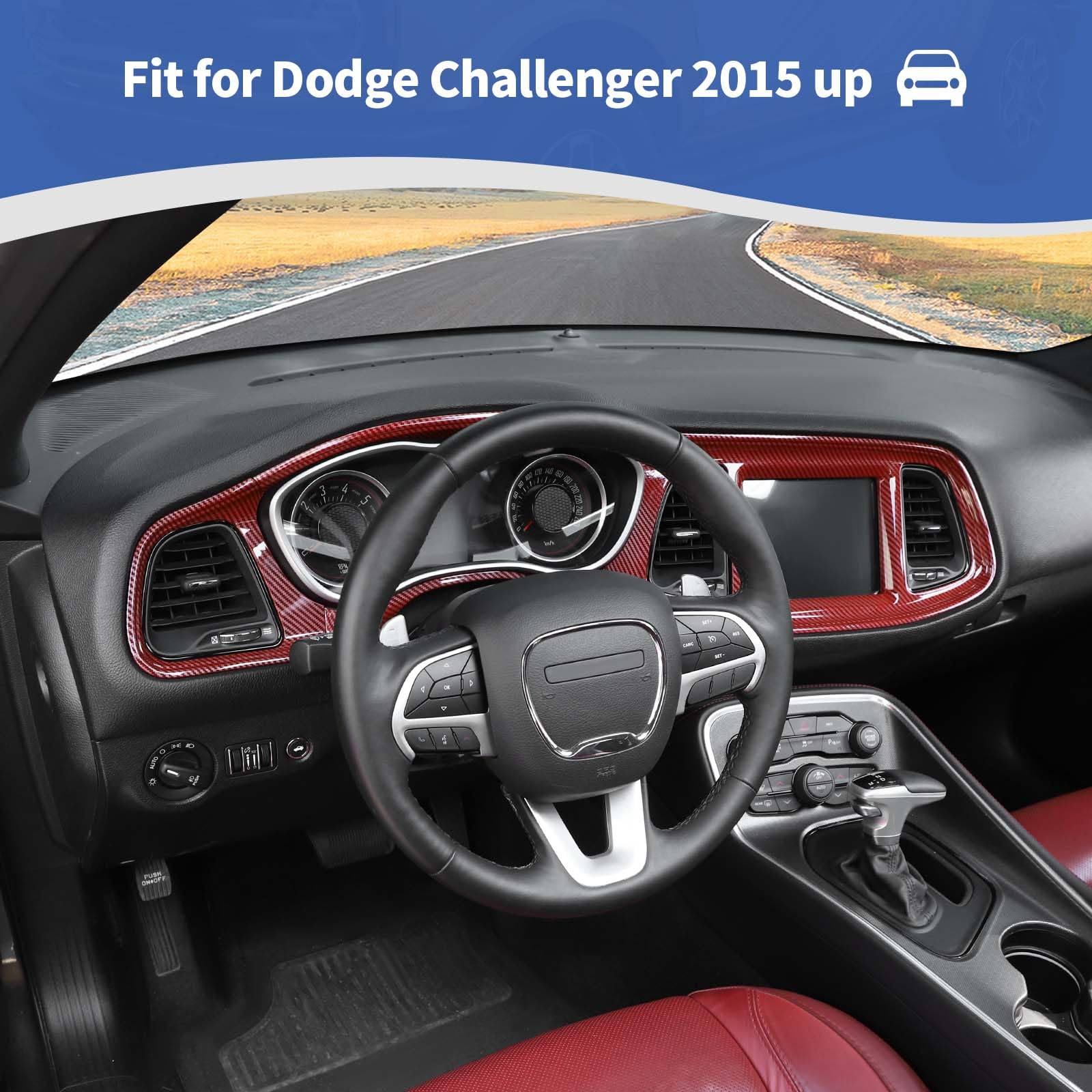 Red Carbon Fiber Dashboard Panel Trim Cover Bezel for Dodge Challenger 2015-2023 | Interior Accessories 4pcs | RT-TCZ | Upgrade Your Car Interior Style