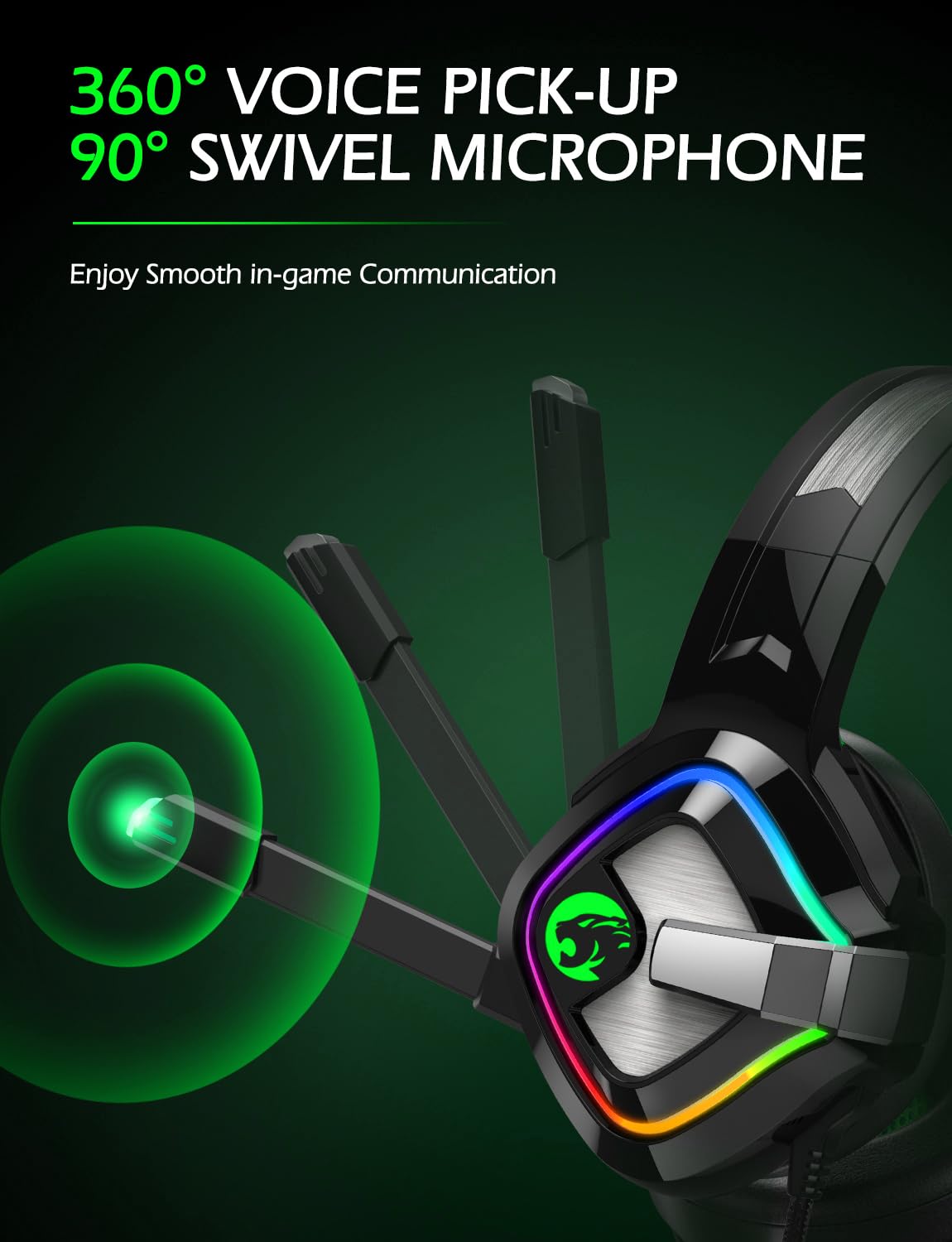 ZIUMIER Z66 Wired Gaming Headset with Noise Cancelling Mic, RGB Lights & Stereo Surround Sound - Over-Ear Headphones for PS4, PS5, Xbox One, PC & Laptop (Green) - Perfect for Competitive Gaming, Streaming & Late-Night Sessions
