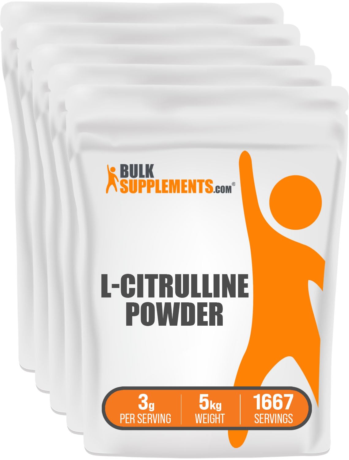 BulkSupplements Pure L-Citrulline Powder 1kg (Pack of 5) - Unflavored Nitric Oxide Booster, Gluten Free Citrulline Malate Supplement - 3g per Serving for Workout Performance, Muscle Recovery & Cardiovascular Health - Perfect for Athletes, Bodybuilders & Fitness Enthusiasts