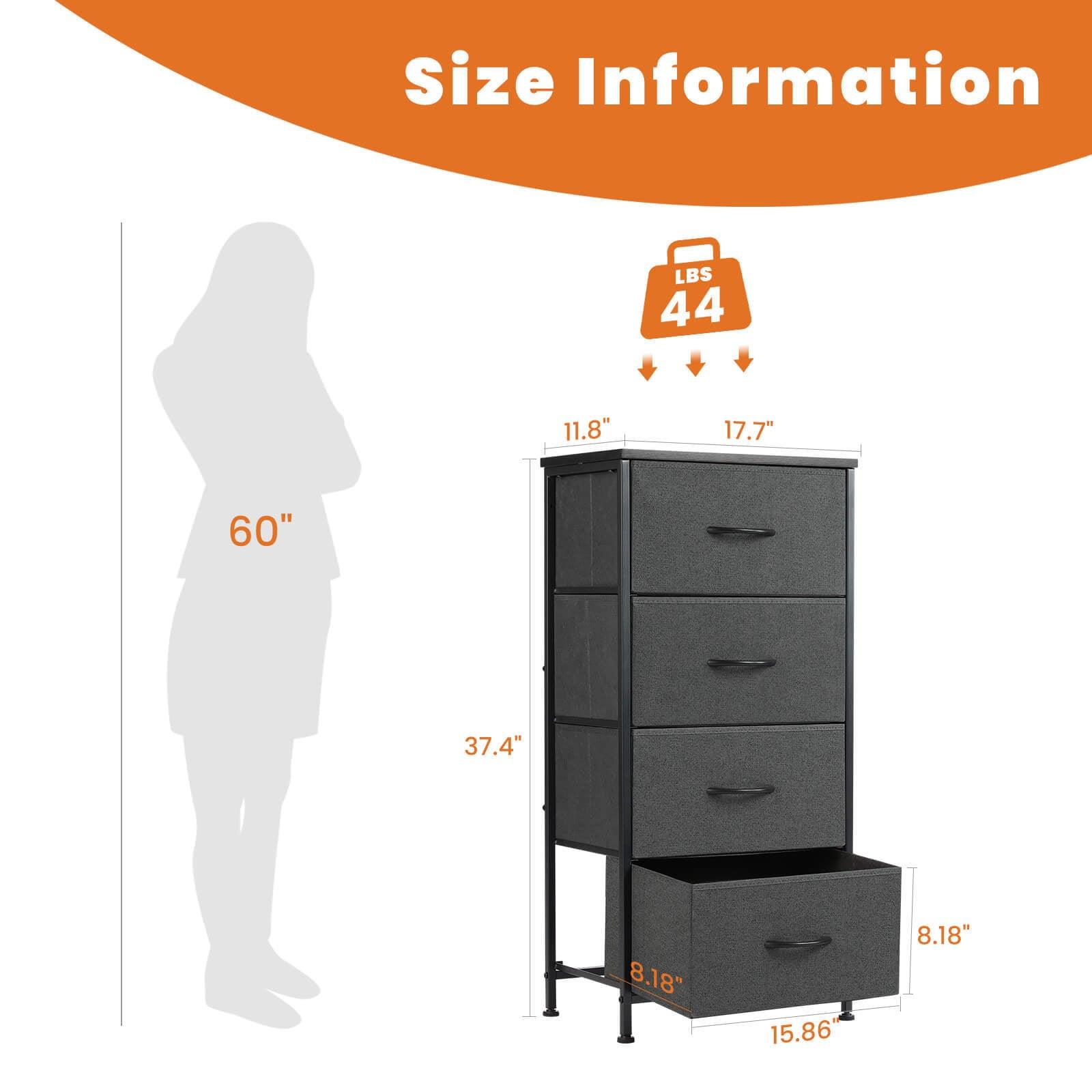Modern 4-Drawer Dresser with Metal Frame & Wood Top - Gray Storage Chest for Bedroom, Living Room, or Office Organization