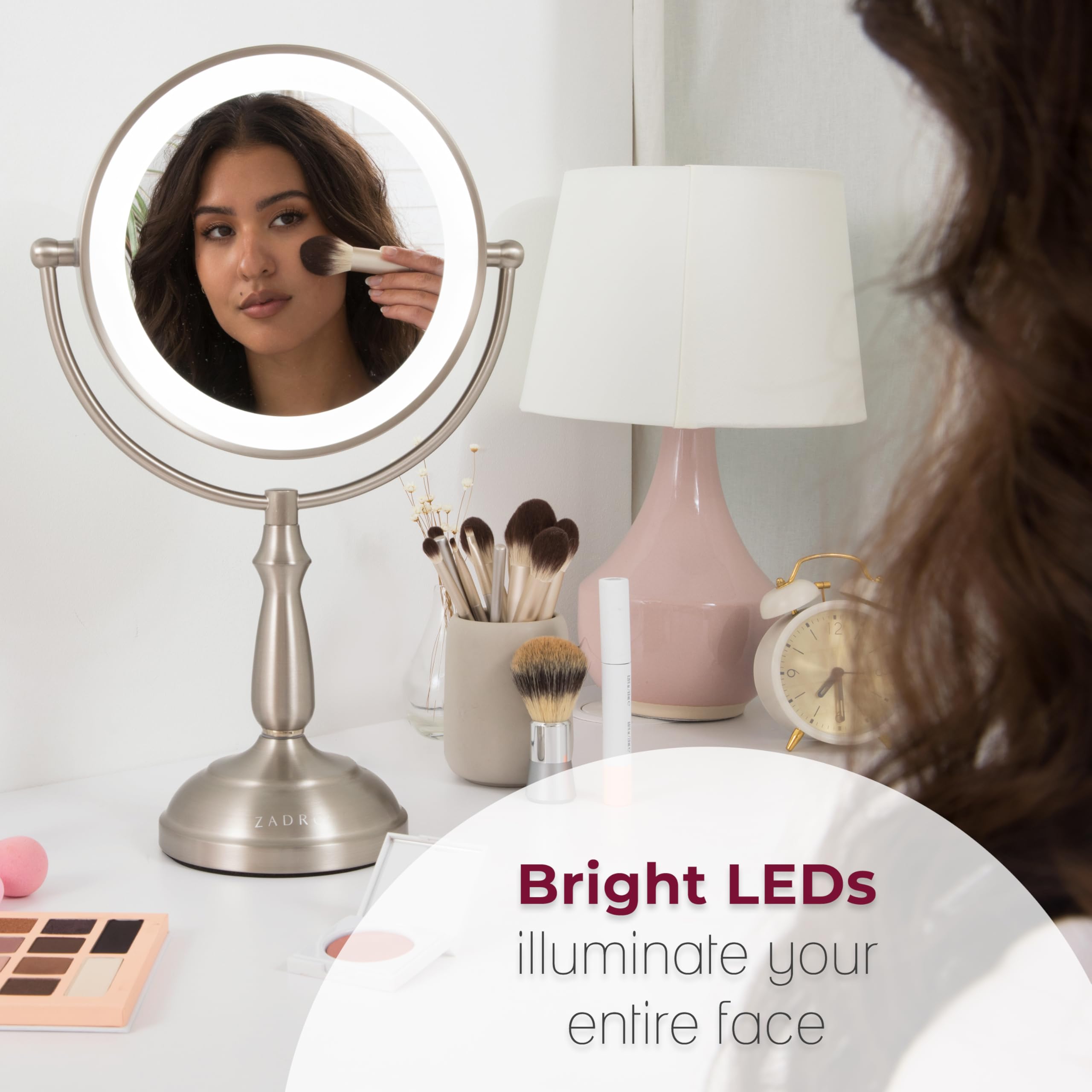 Zadro 11 Inch LED Makeup Mirror with Dimmable Touch Lights & Magnification - Perfect for Vanity, Bathroom, and Travel Makeup Application