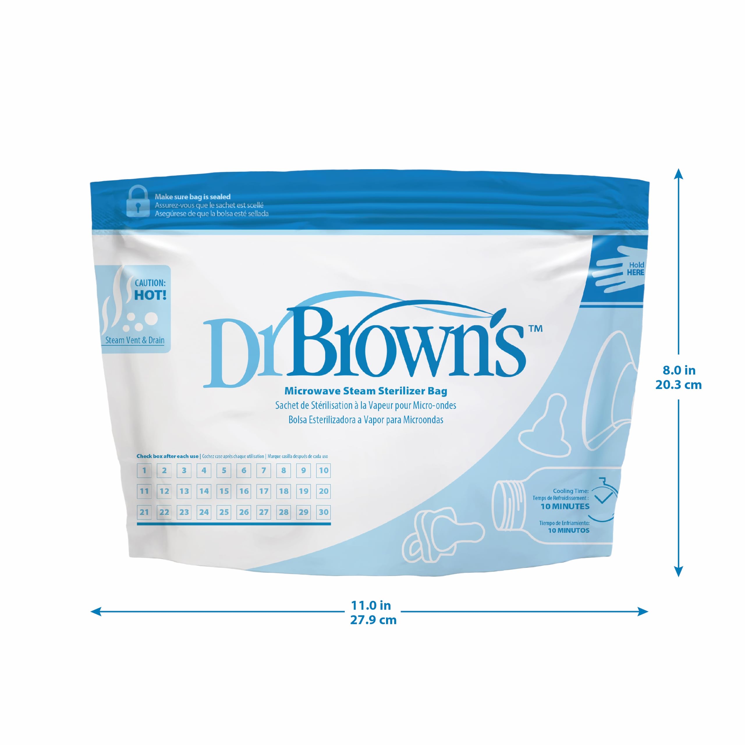 Dr. Brown's Microwave Steam Sterilizer Bags - Baby Bottle Sterilizer for Pacifiers, Pump Parts & Accessories | 30 Uses per Bag, 5-Pack | Travel-Friendly & Quick Sanitizing for On-the-Go Parents | Perfect for Daycare, Travel & Daily Baby Care