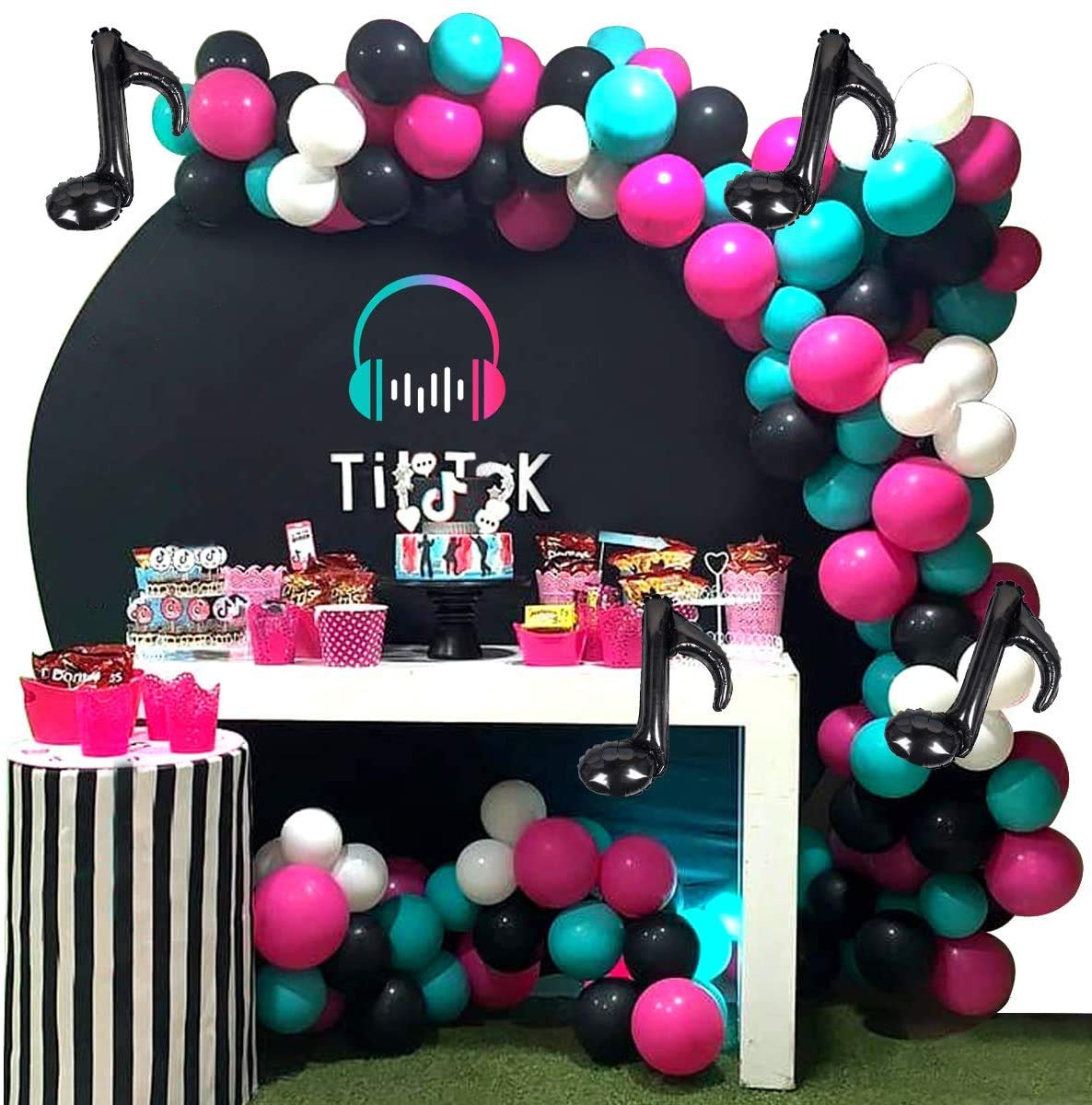 Tic Toc Birthday Party Decorations Supplies Kit - Music Themed Balloon Garland, Backdrop & Cake Toppers for Boys & Girls - Perfect for Kids' Birthday, Dance Party & Classroom Celebrations