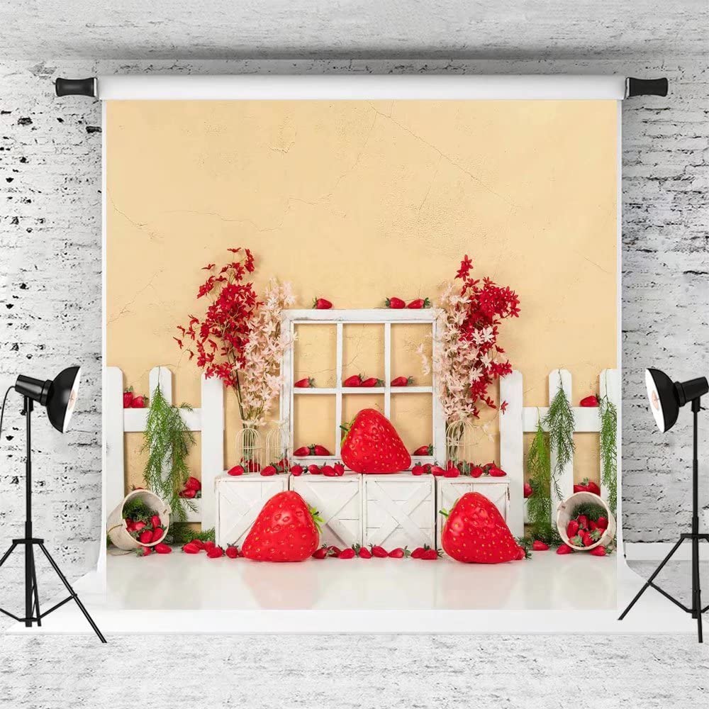 10x10ft Summer Strawberry Photography Backdrop - Happy Birthday Party Decoration, Baby Shower Banner, Photo Shoot Props - Perfect for Indoor/Outdoor Events, Social Media Content Creation