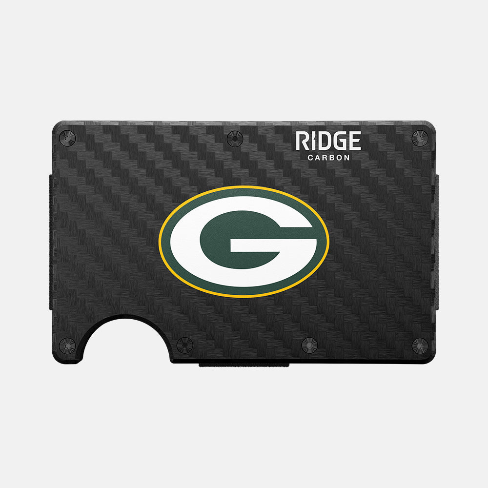 Ridge Wallet - Green Bay Packers Edition - Premium 3K Carbon Fiber Slim Minimalist Wallet for Men - Perfect for Everyday Carry, Travel & Sports Fans