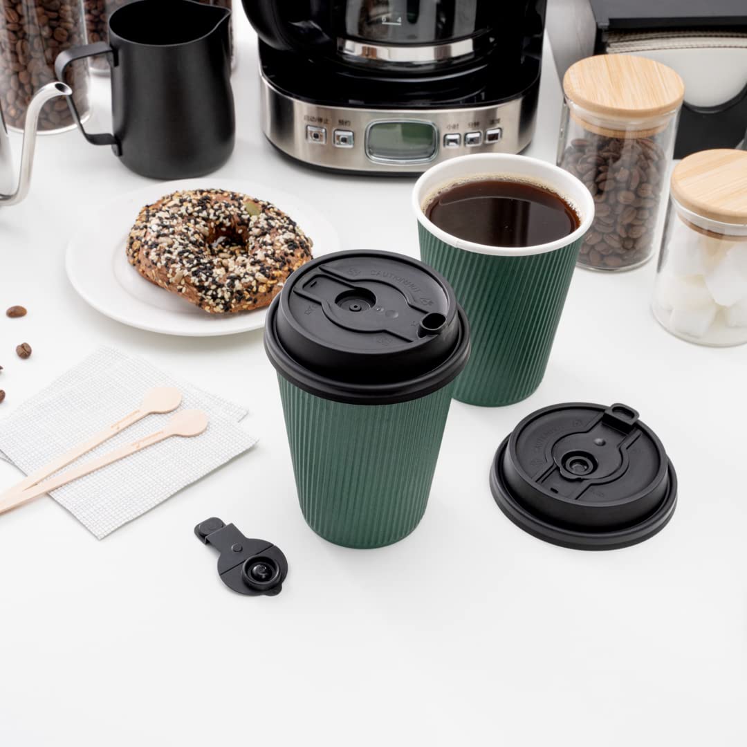 Restpresso Disposable Double Plug Paper Cup Lids for 8, 12, 16 & 20-OZ Coffee Cups - 500 Pack Black Plastic Lids with Straw Slot (Cups Sold Separately) - Perfect for Coffee Shops, Cafes & Takeout Restaurants