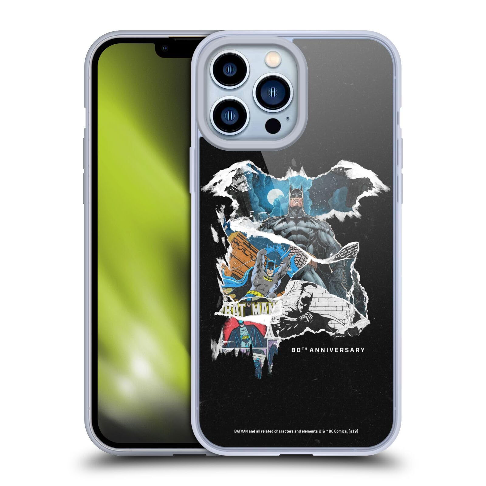 Official Batman DC Comics 80th Anniversary Soft Gel Case for iPhone 13 Pro Max - Ripped Paper Design Licensed by Head Case Designs | Perfect for Superhero Fans & Comic Book Lovers