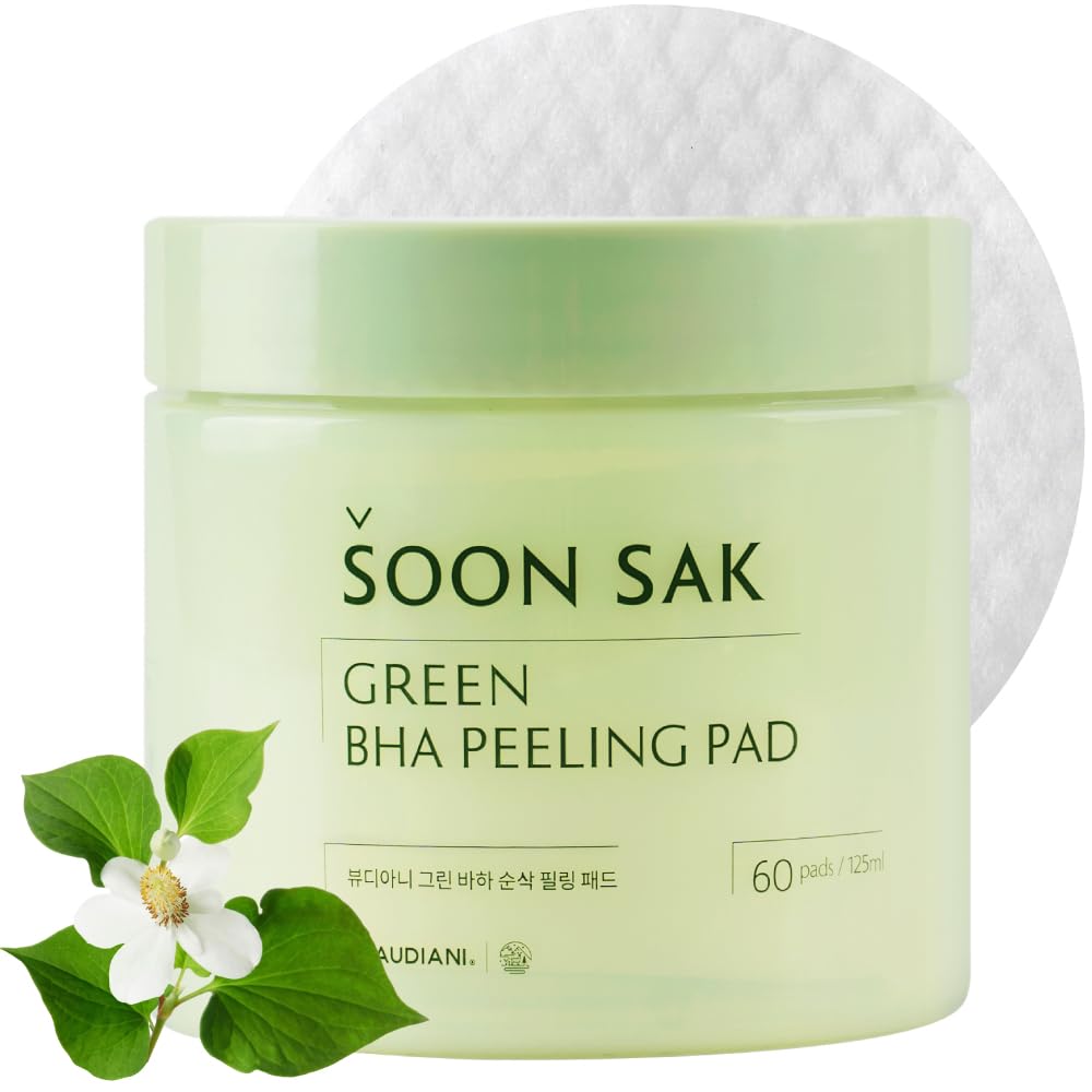 Green BHA Exfoliating Pads 60pcs - Korean Toner Pads for Face, Pore Tightening & Hydration - Chemical Peel Pads with Fruit Extract for Soothing Skincare | Perfect for Daily Exfoliation & Acne Treatment