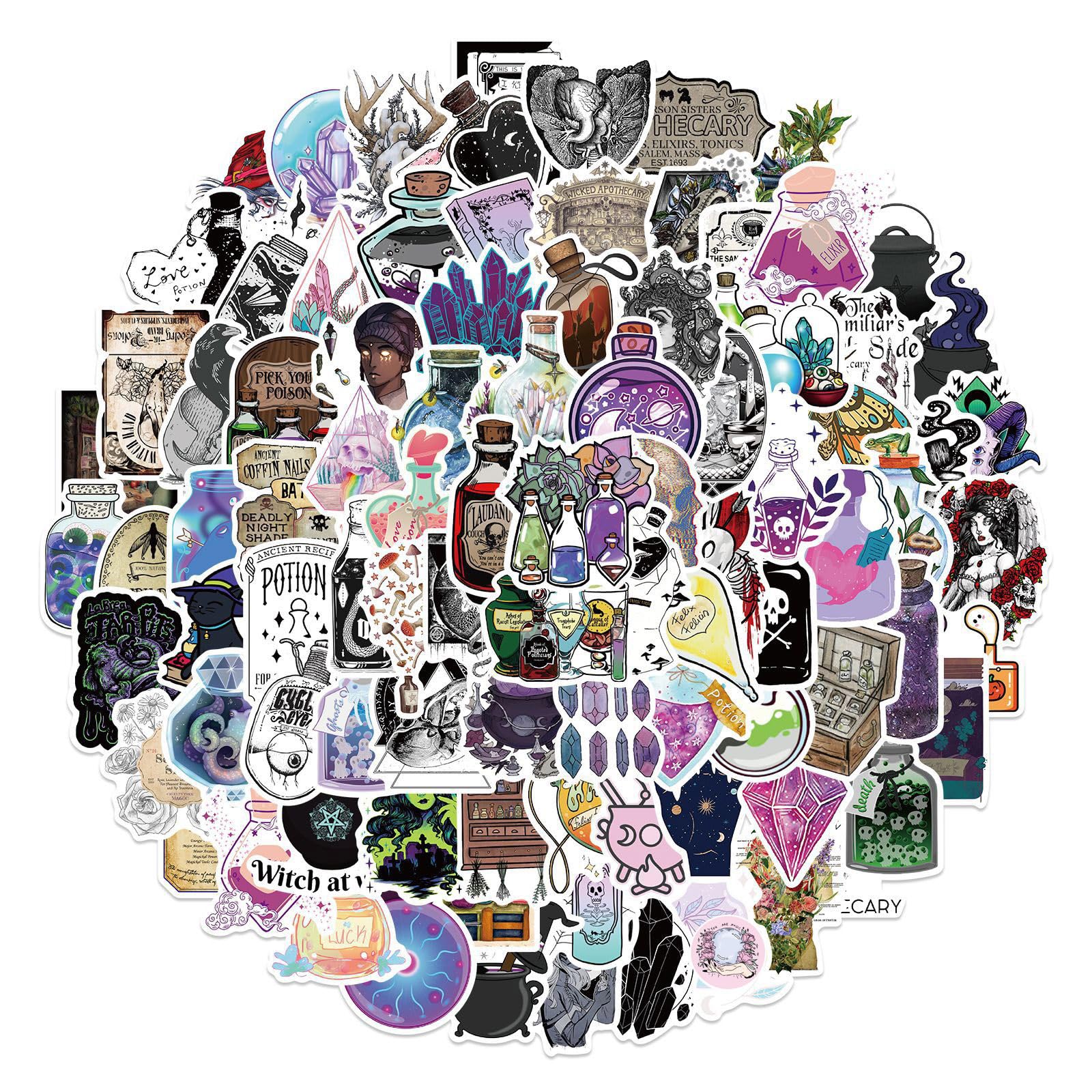 200Pcs Magic Witchy Stickers - Waterproof Gothic Stickers for Laptop, Water Bottle, Skateboard, Guitar, Helmet - Perfect for Halloween Decor, Witch Apothecary Aesthetic & Gothic Room Decor