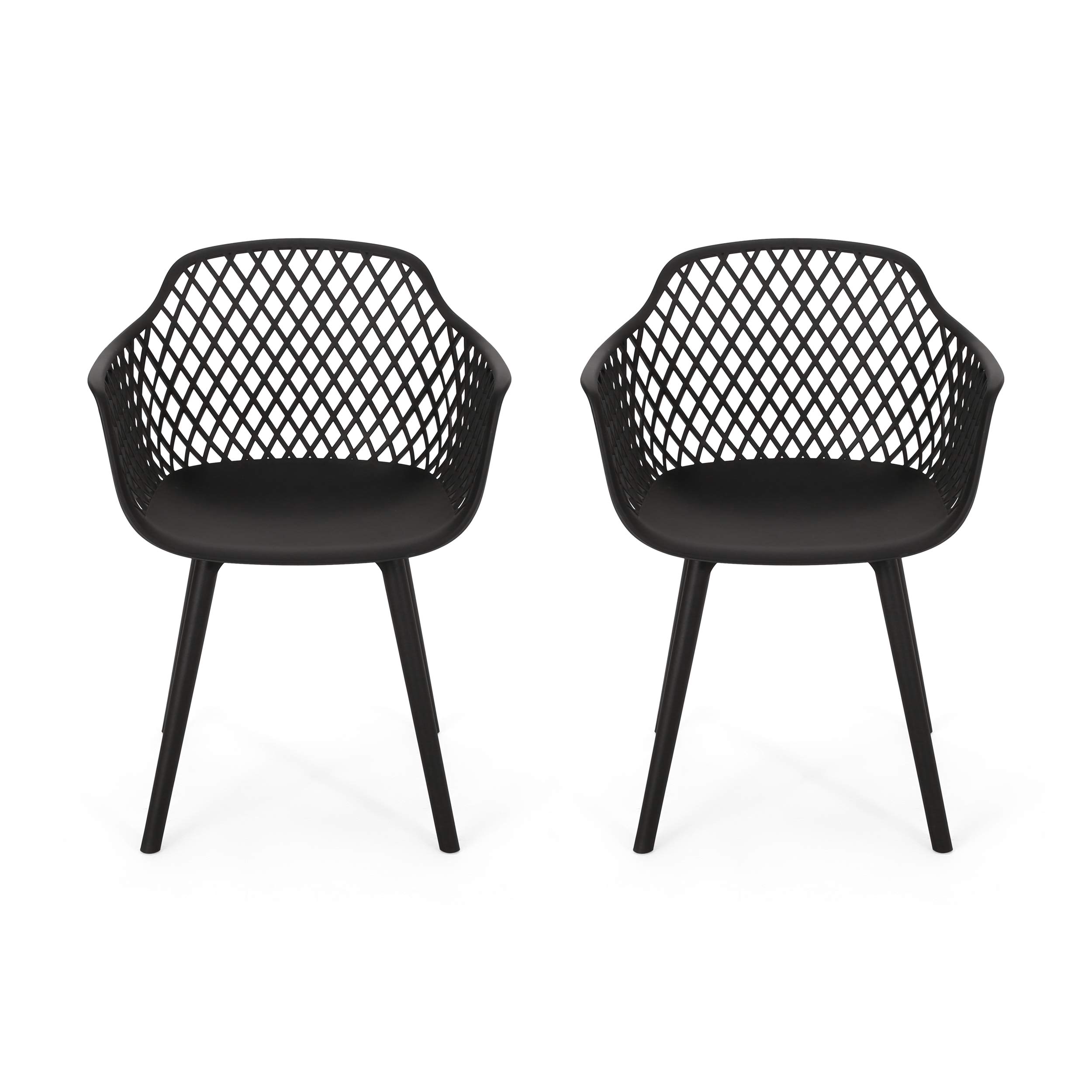 Christopher Knight Home Delia Outdoor Dining Chair Set of 2 - Black Patio Furniture for Garden, Deck, Poolside & Backyard Dining