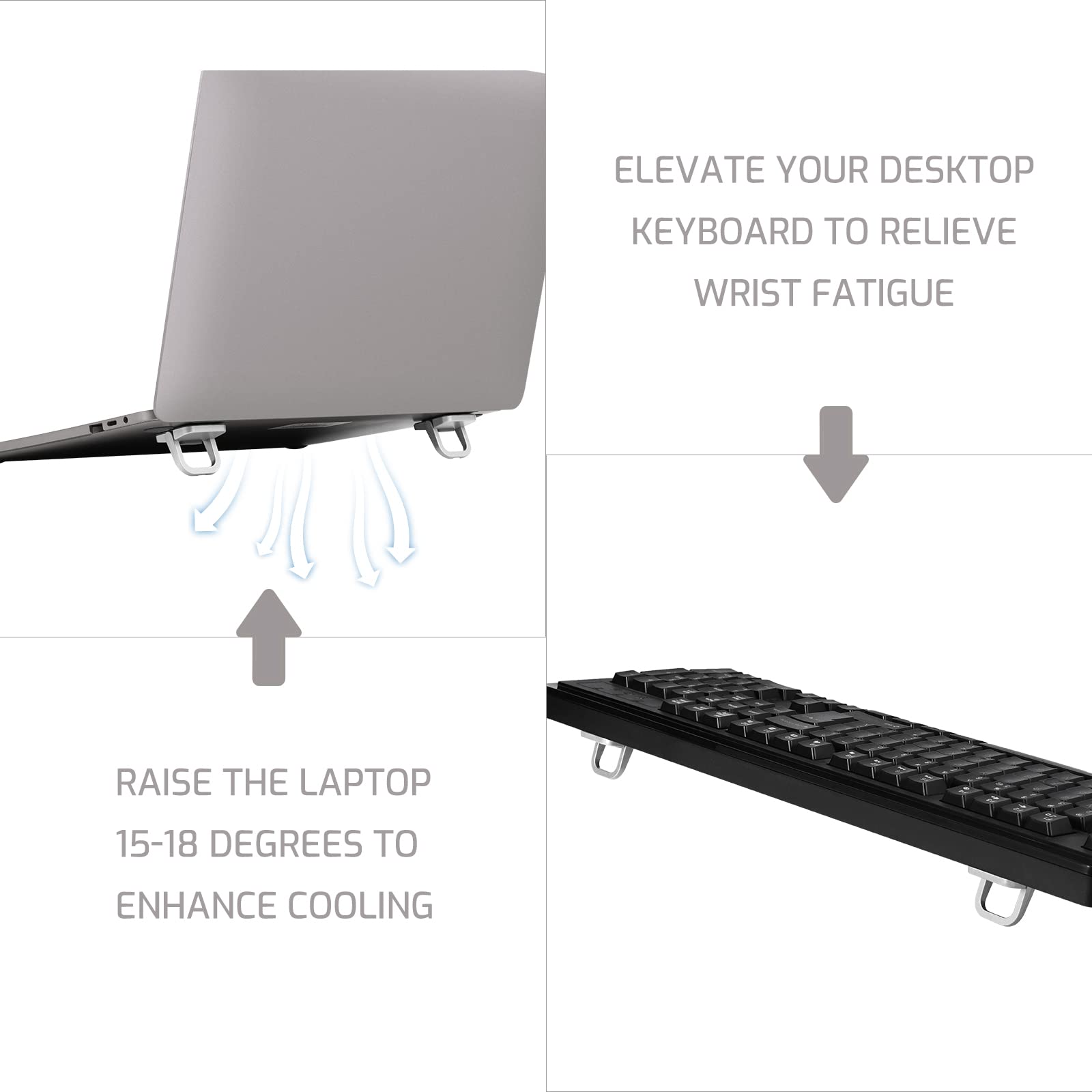 2 Pack Portable Invisible Laptop Stand - Mini Aluminum Laptop Riser with Self-Adhesive Base, Foldable Cooling Stand for 12-17 Inch Laptops (Silver) | Perfect for Home Office, Travel & Ergonomic Workspace Setup