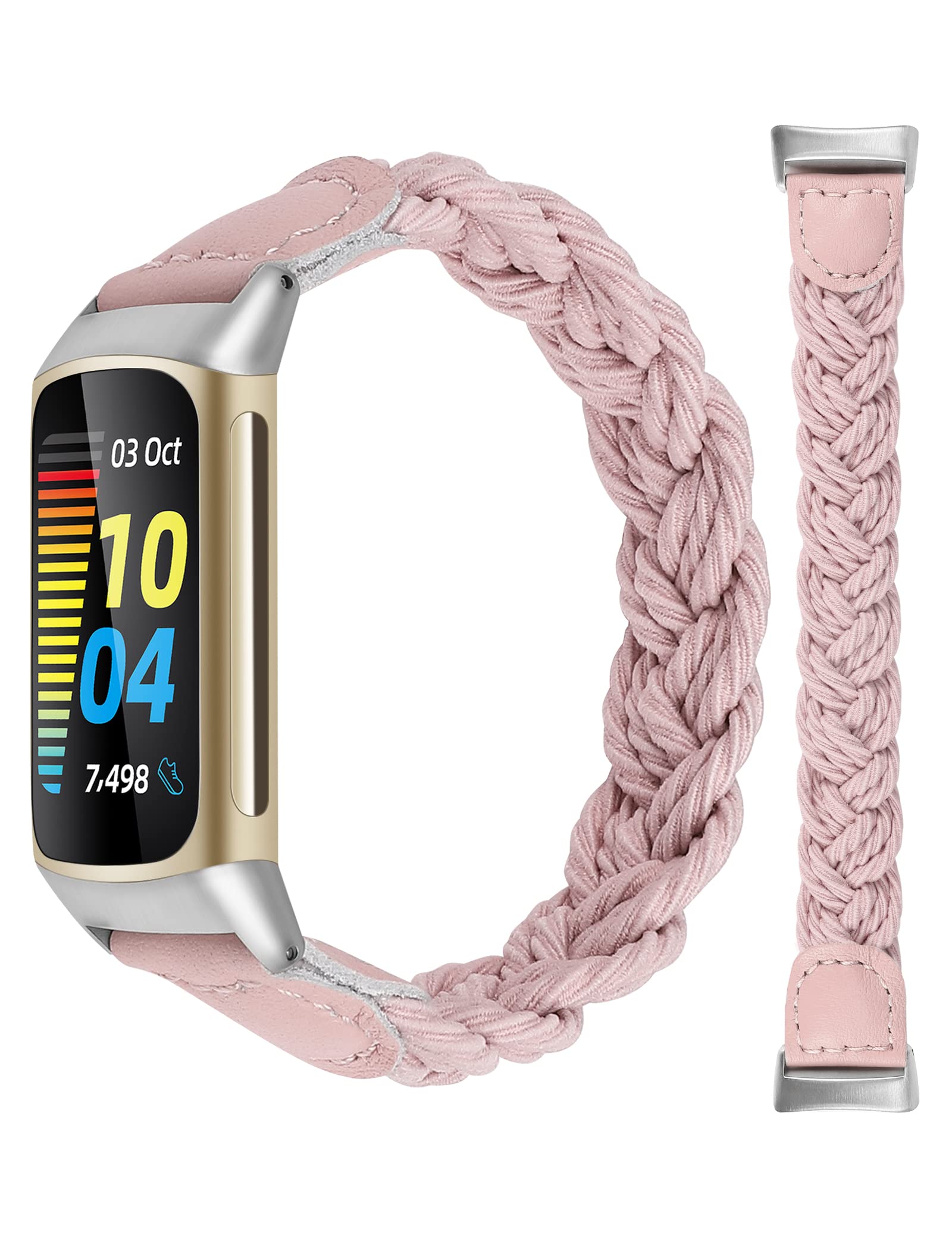 **Minyee Braided Stretch Band for Fitbit Charge 5 - Soft Nylon Replacement Bracelet for Women & Girls, Adjustable Solo Loop Wristband - Perfect for Workouts, Running & Everyday Wear**