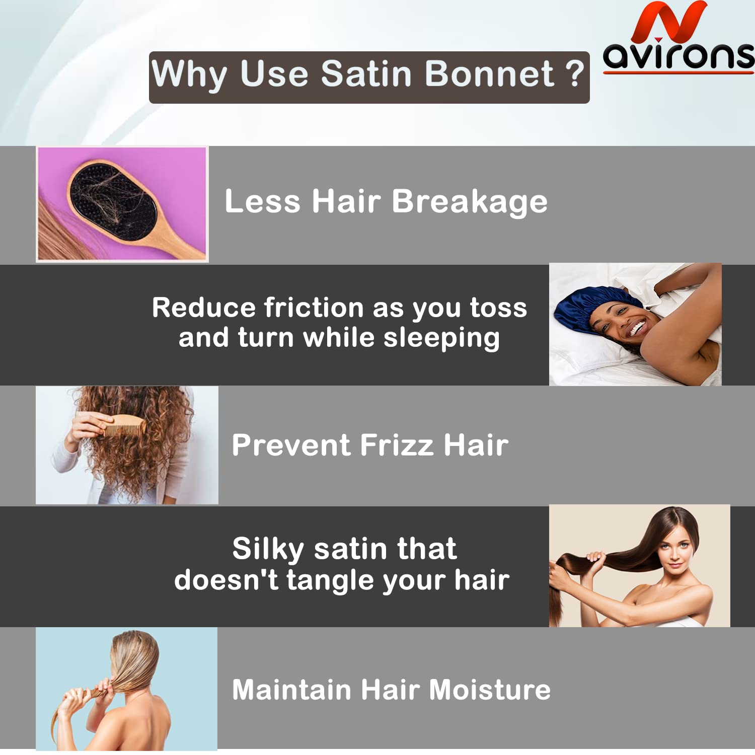 Avirons Satin Silk Hair Bonnet for Sleeping - Reversible Silk Head Cap with Free 3 Scrunchies | Night Cap for Women & Curly Hair Care | Perfect for Travel, Bedtime & Hair Protection (Standard Size)