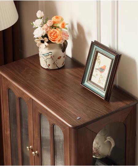 Vintage Black Walnut Solid Wood Side Cabinet - Handcrafted Retro Nightstand for Bedroom, Living Room & Office Storage