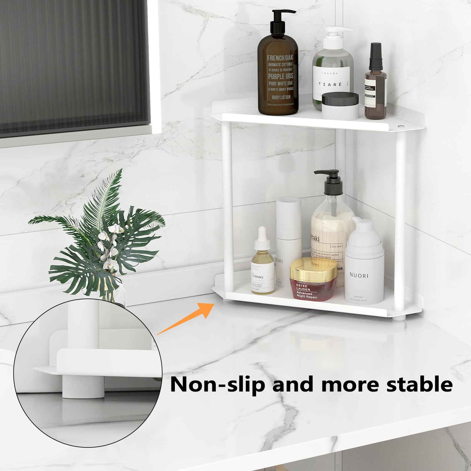 FLE Corner Bathroom Counter Organizer - Space Saving Countertop Storage Shelf for Bathroom, Kitchen, Living Room & Bedroom | Perfect for Organizing Toiletries, Cosmetics & Small Essentials in Tight Spaces