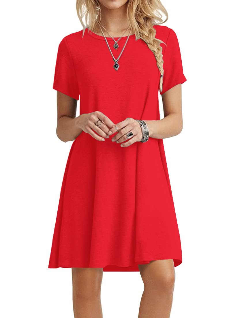 POPYOUNG 2025 Women's Summer Casual T-Shirt Dress - Crew Neck Short Sleeve Beach Cover Up Sundress for Vacation, Pool Party & Outdoor Activities