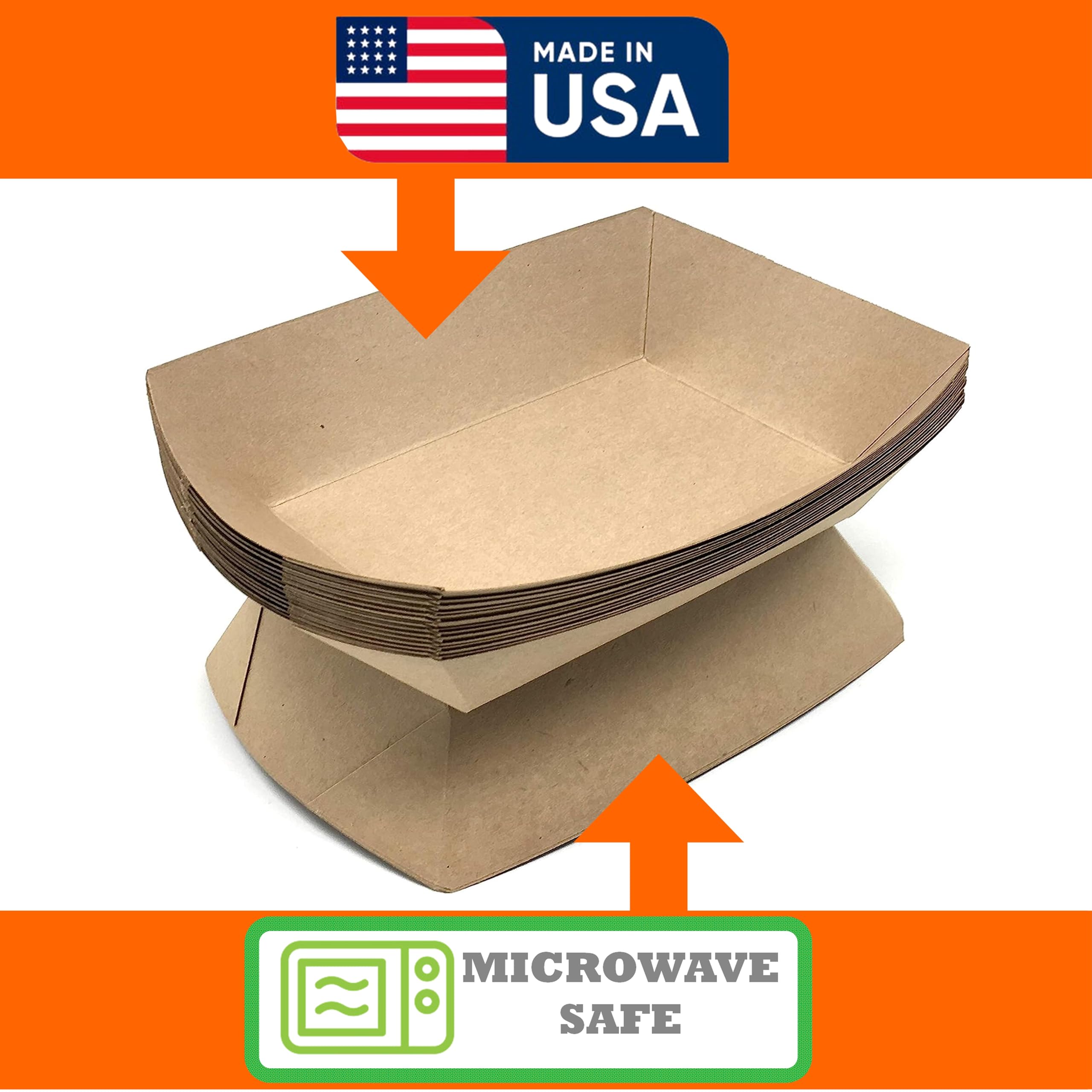 Mr Miracle Extra Large 5LB Kraft Paper Food Trays - 50 Pack Disposable & Recyclable Serving Boats for Condiments, Snacks, Concession Food - Grease Resistant - Perfect for Parties, Picnics, Food Trucks and Catering Events