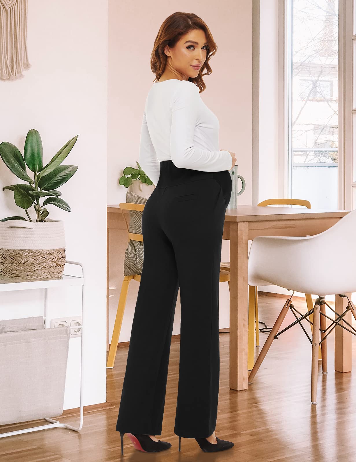 Tapata Women's Maternity Pants - Bootcut Dress Pants with Pockets for Pregnancy, Over Belly Work Pants (28