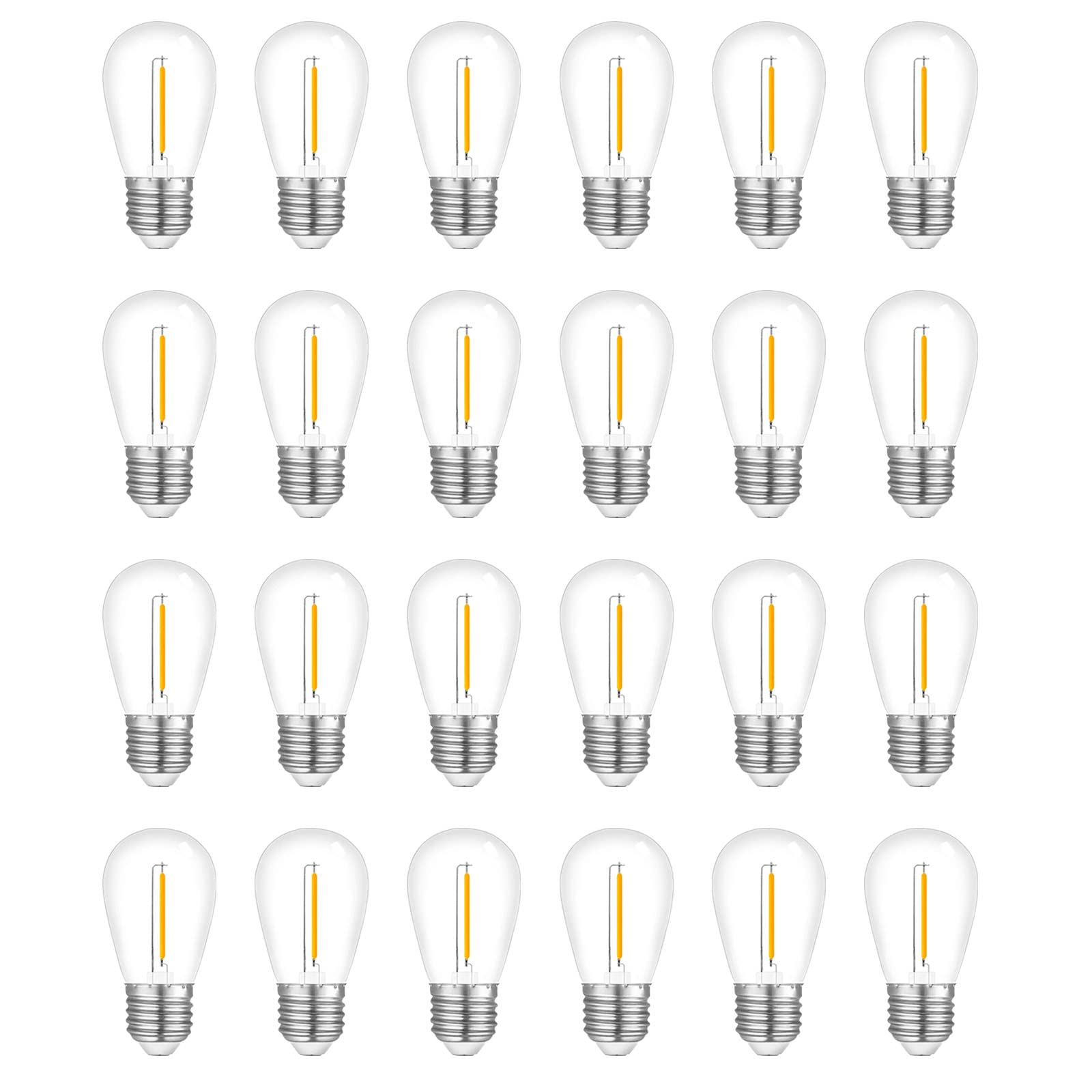 24-Pack S14 Outdoor Waterproof LED String Light Bulbs - E26 Base, 1W 120V, 2700K Warm White - Perfect for Patio, Garden, and Holiday Decorations