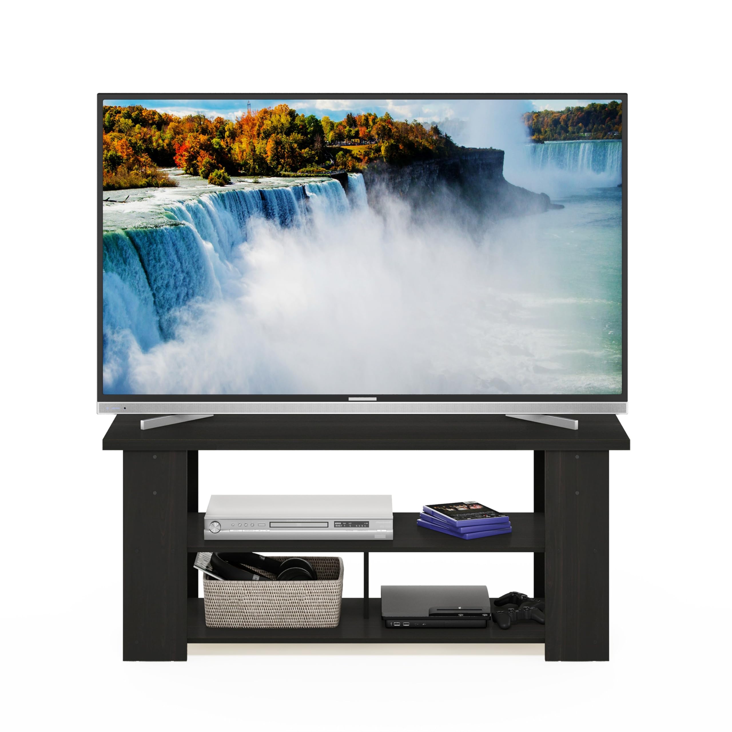Furinno Jaya TV Stand for Living Room - 50 Inch Entertainment Center in Espresso Finish - Perfect for TV, Gaming Console & Media Storage