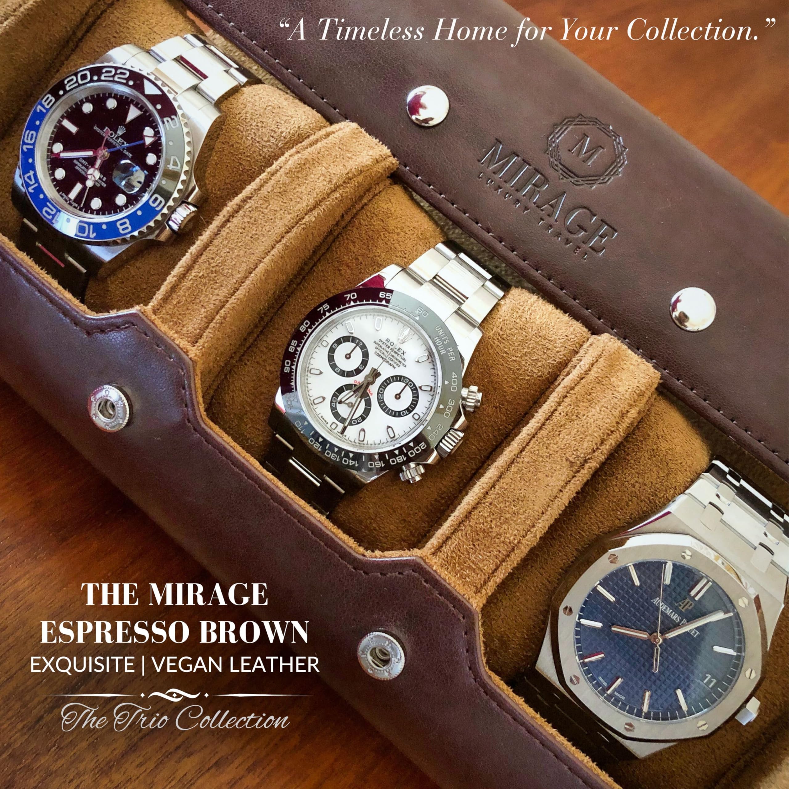 Premium Men's Travel Watch Case - Swiss Espresso Vegan Leather Watch Roll Organizer & Display Box | Perfect for Business Trips, Vacations & Watch Collection Storage