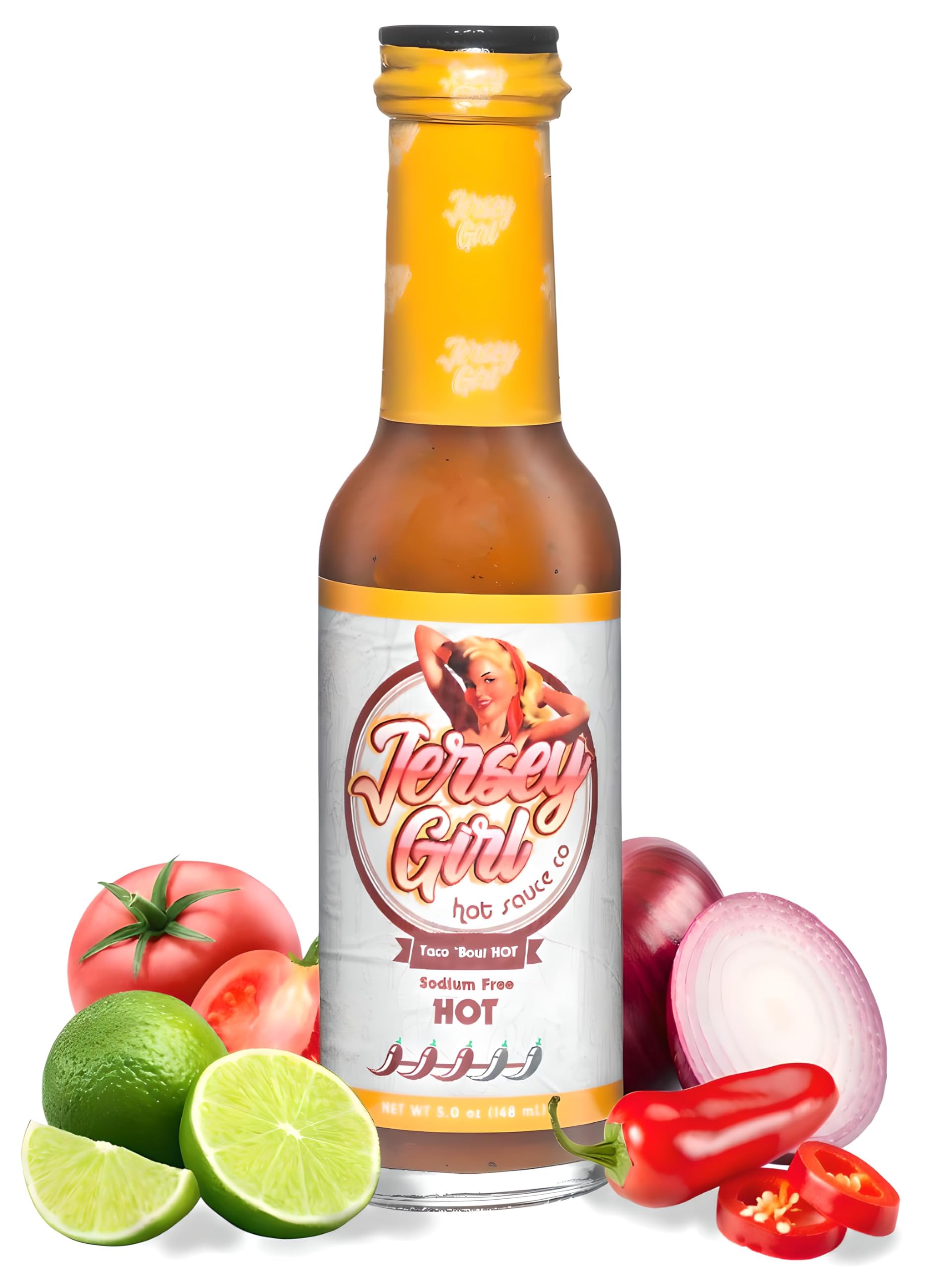 Jersey Girl Taco 'Bout Hot Sauce - No Added Salt Sodium Free Ghost Pepper Jalapeno Habanero Hot Sauce - 5oz Bottle - Perfect for Tacos, Wings & Spicy Food Lovers