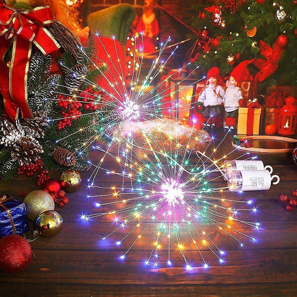 DenicMic Solar Firework Lights Outdoor Decor - 4 Pack (2 Firework + 2 Solar) for Garden, Yard, Patio, Holiday & Party Lighting