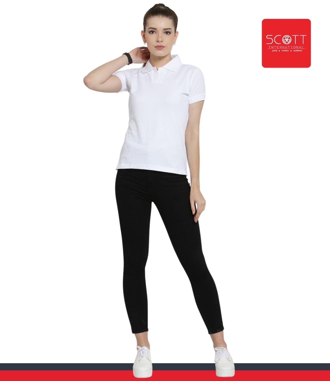 Scott International Women's 100% Organic Cotton Polo Shirt - Regular Fit Half Sleeve T-Shirt with Classic Polo Collar (White, Large) | Casual Wear, Office Outfits & Summer Fashion