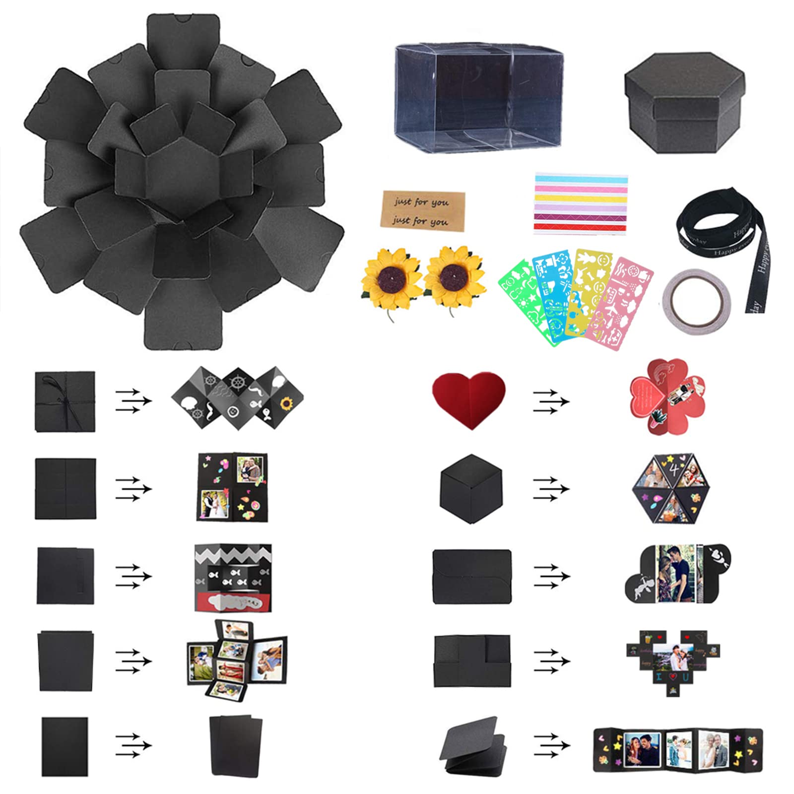 RECUTMS DIY Explosion Box Scrapbooking Kit - Handmade Photo Album Gift Set for Mother's Day, Christmas, Wedding & Memory Keepsake (6-Sided Design) | Perfect for Crafting, Scrapbooking & Special Occasion Gifts