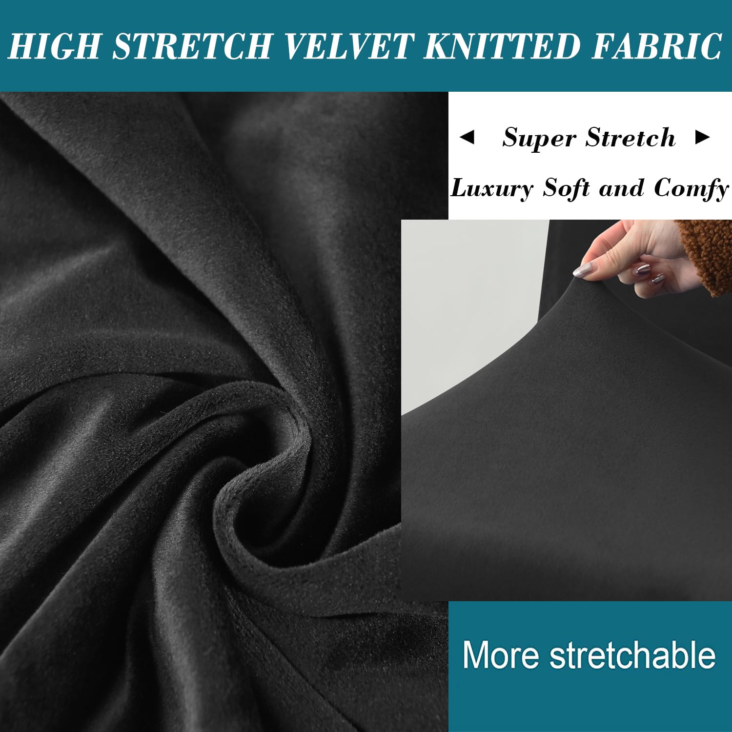 Stretch Velvet Bar Stool Covers with Backs - 4 Pack Washable Elastic Bar Chair Seat Covers for Kitchen, Dining Room & Bar Counter - Black