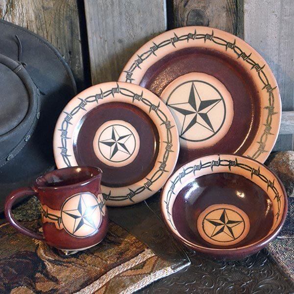 Western Ranch Dinnerware Set - Rustic Farmhouse Plates, Bowls & Mugs for Country Style Dining - Perfect for Farmhouse Kitchens, BBQ Parties & Western Themed Events