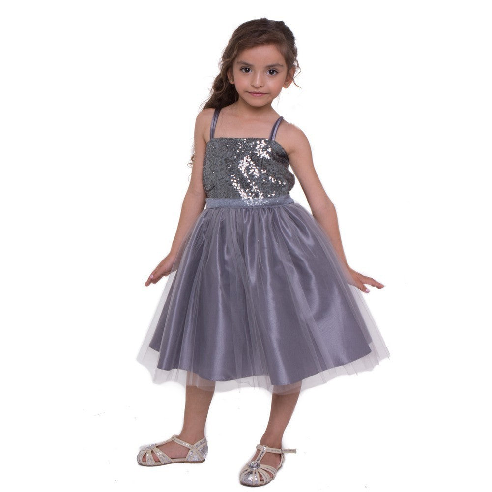 Sparkly Grey Sequin Tulle Bridesmaid Dress for Juniors Size 8-12 | Big Girls Formal Party Gown | Perfect for Weddings, Prom & Special Occasions