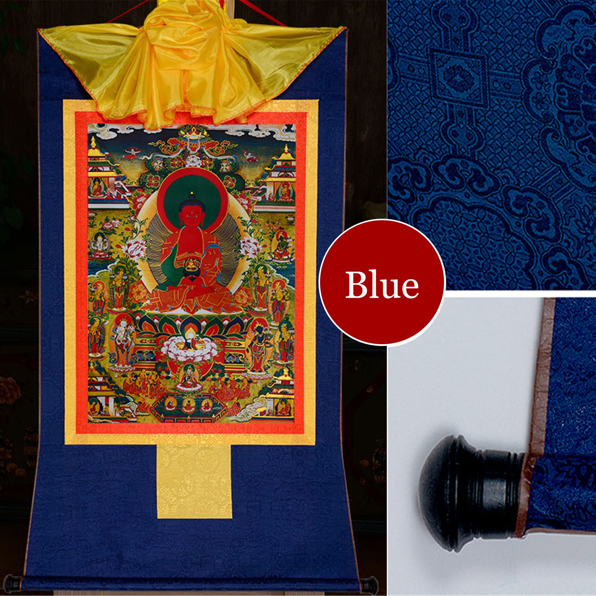 Amitabha Pure Land Thangka - Authentic Tibetan Buddhist Art Wall Hanging | Gold Stamped Buddha Tapestry for Meditation, Zen Decor & Spiritual Healing | Perfect for Home Altar, Yoga Studio & Mindfulness Practice