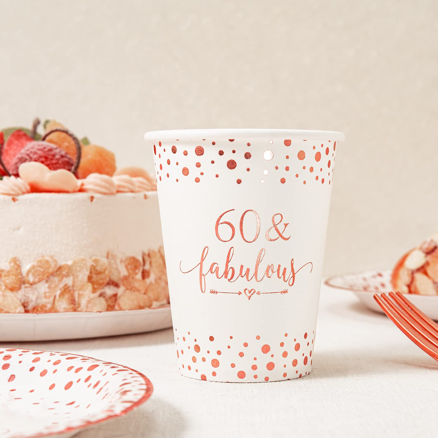 Elegant Rose Gold Foil 60-Piece Disposable Tableware Set - 24 Plates (9