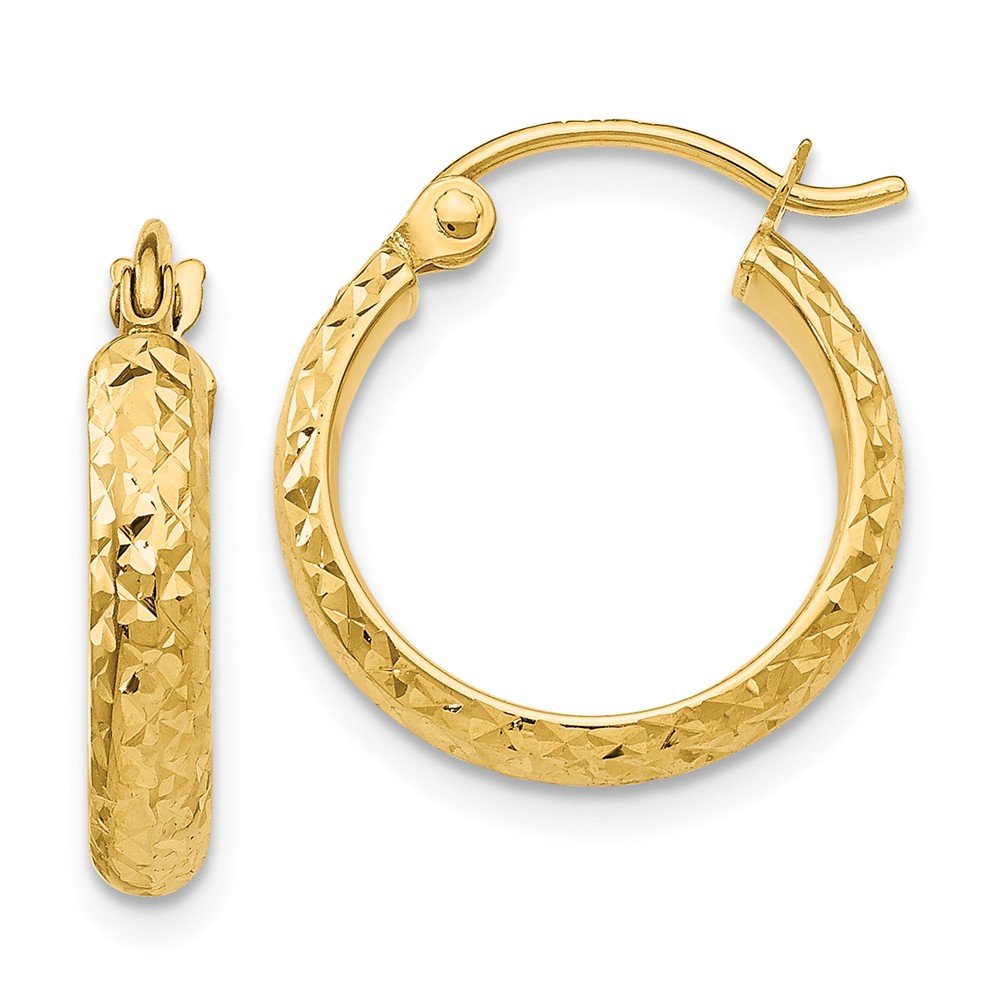 14K Yellow Gold Diamond-Cut Hollow Hoop Earrings - 2.8x15mm Lightweight Dangle Hoops for Women, Perfect for Everyday Wear, Parties & Special Occasions
