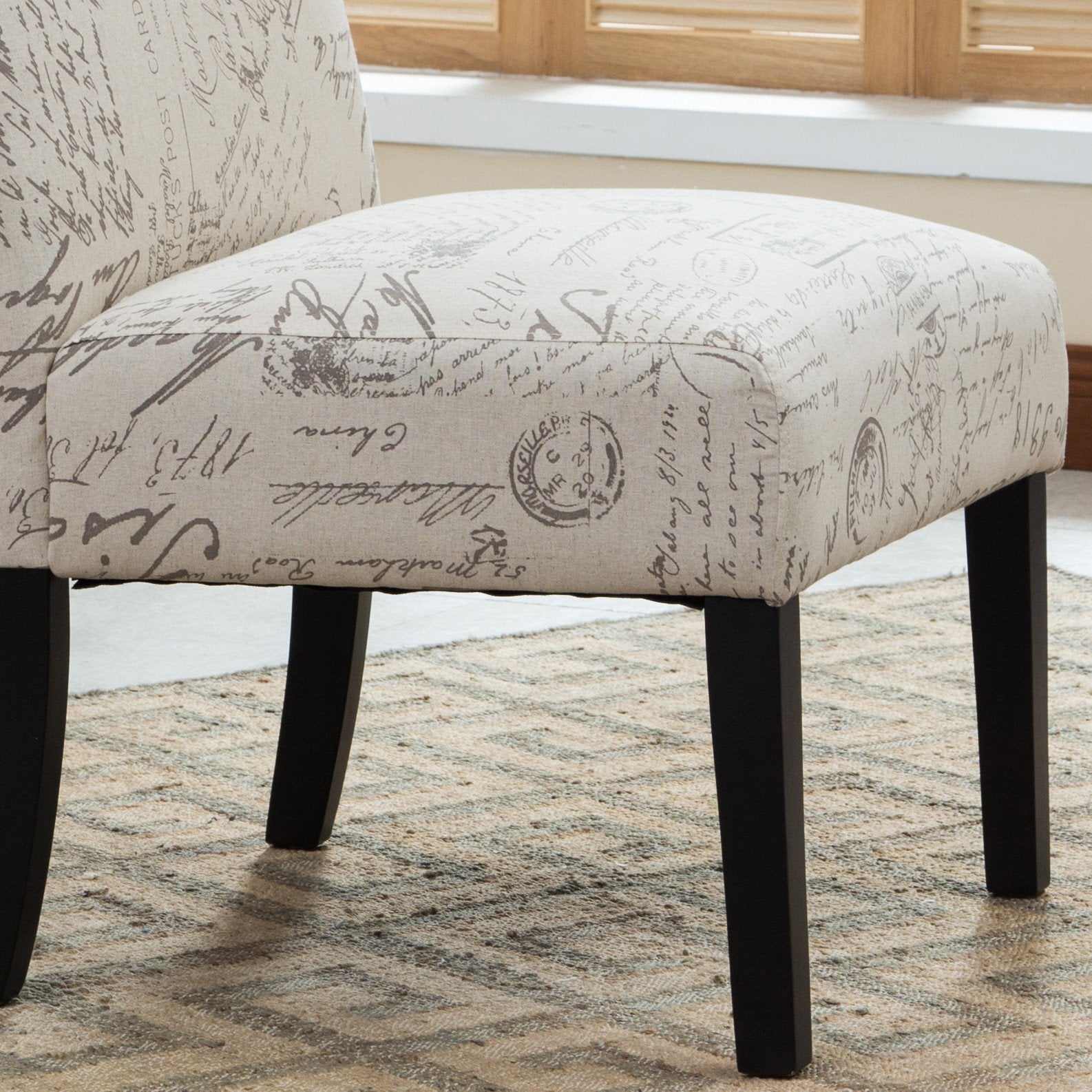 Roundhill Furniture Botticelli English Letter Print Fabric Armless Contemporary Accent Chair - Modern Living Room, Office, or Reading Nook Decor