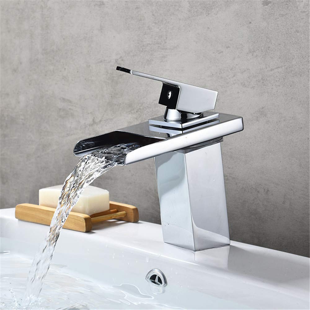 Premium LED Color-Changing Basin Faucet with Temperature Control - Copper Waterfall Bathroom Sink Faucet - Ceramic Basin Mixer Tap for Modern Bathroom & Vanity Decor - Perfect for Spa, Hotel, and Luxury Home Use