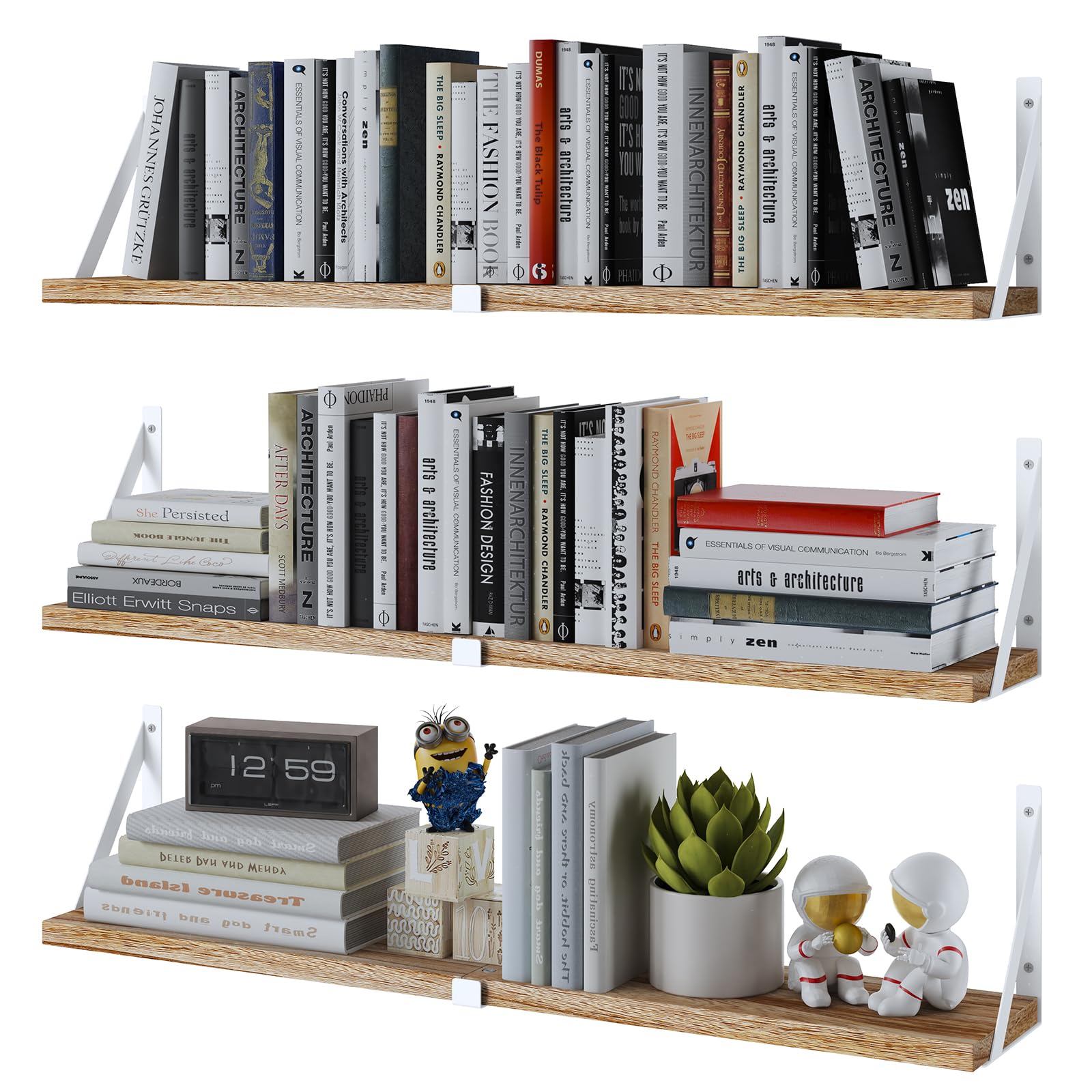 Floating Bookshelf Set of 3 - 33 Inch Wall Mounted Shelves for Living Room, Kitchen, Bathroom & Bedroom Decor - White - Perfect for Home Organization, Book Display and Decorative Wall Storage
