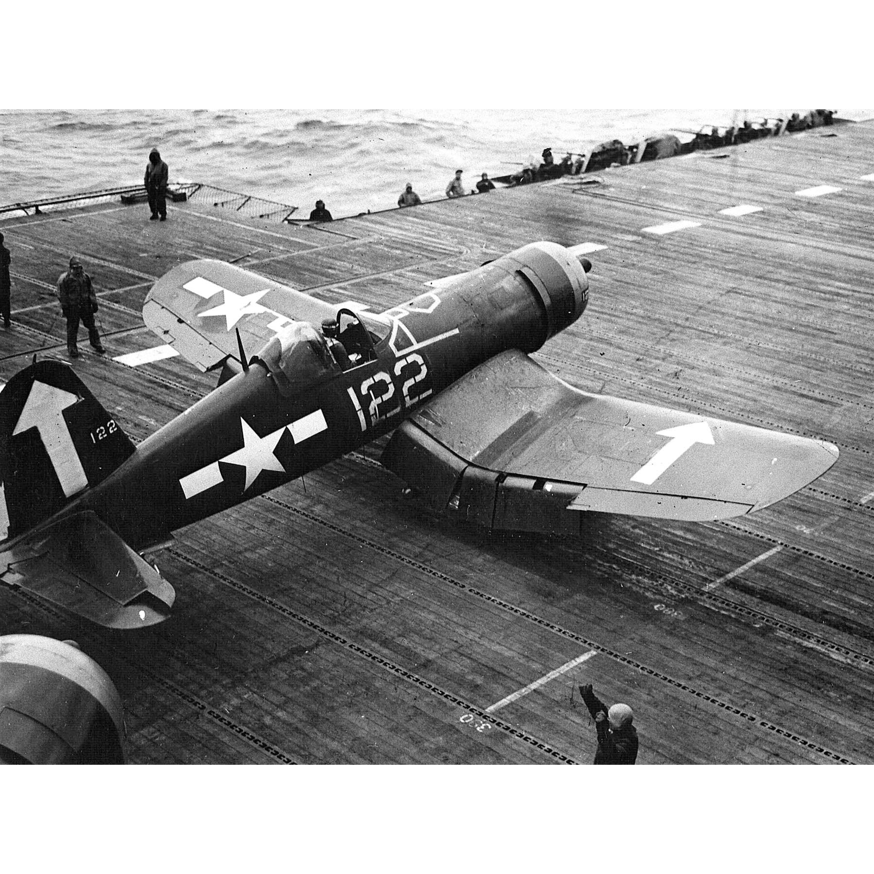 Vintage WWII USA F4U-1D Corsair USS Bunker Hill 1945 Historical Photo - Large 18x24 Inch Wall Art Poster Print on Premium Thick Paper | Perfect for Military History Enthusiasts, Man Cave Decor & Aviation Themed Rooms