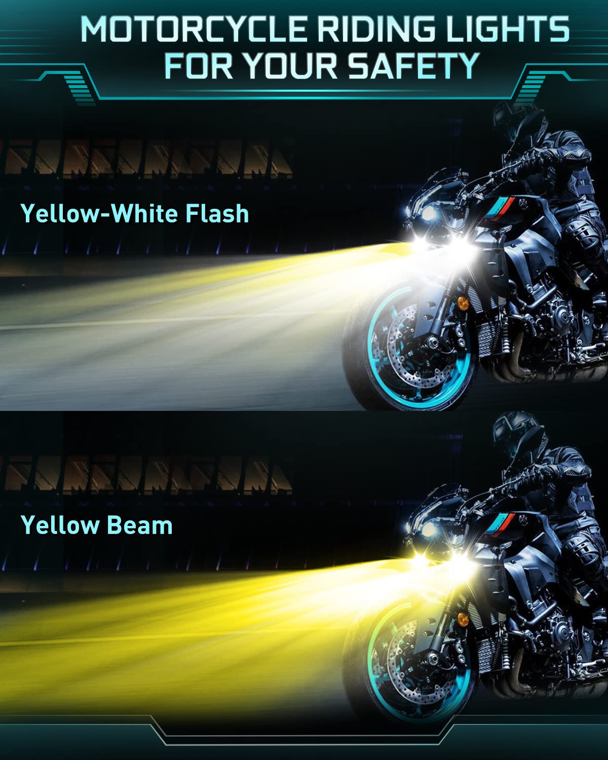 COLIGHT 100W Motorcycle LED Fog Lights - 30,000 LM Amber/White Strobe Pod Lights with 5 Modes - Waterproof Offroad Work Lights & Driving Spotlights - Includes 6FT Wiring Harness Kit (2 Pack) - Perfect for Night Riding, Off-Road Adventures & Emergency Vehicles