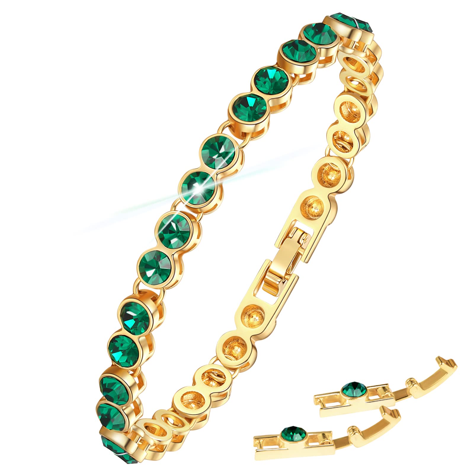 Emerald Green Tennis Bracelet for Women - 18K Gold Plated Adjustable Bracelet with Turquoise Stones | Elegant Jewelry Gift for Christmas, Valentines Day, Anniversary | Perfect for Evening Gowns, Cocktail Parties & Special Occasions