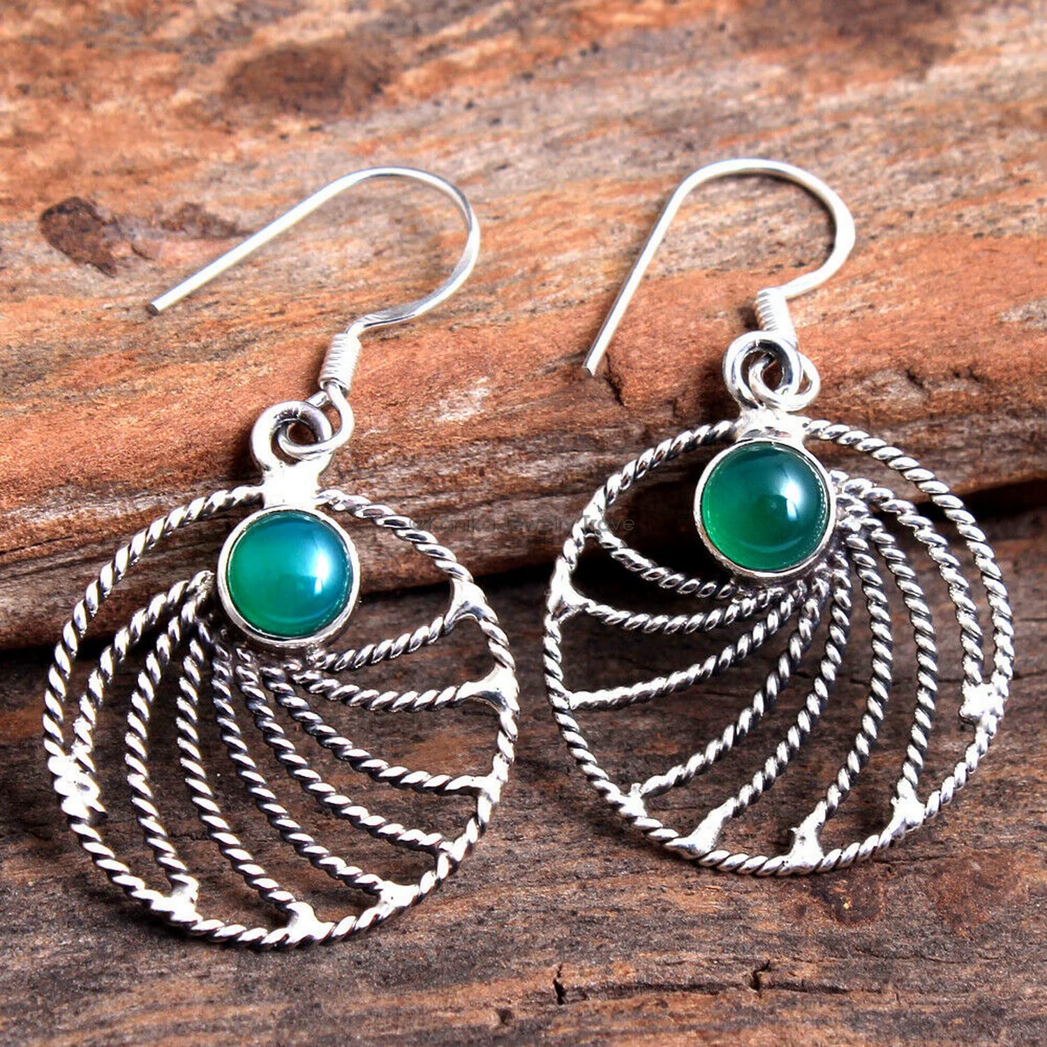 Green Onyx Dangle Earrings for Women - Sterling Silver Bezel Set Earrings, Elegant Bridesmaid Jewelry, Christmas Gift for Her | Perfect for Weddings, Parties & Special Occasions