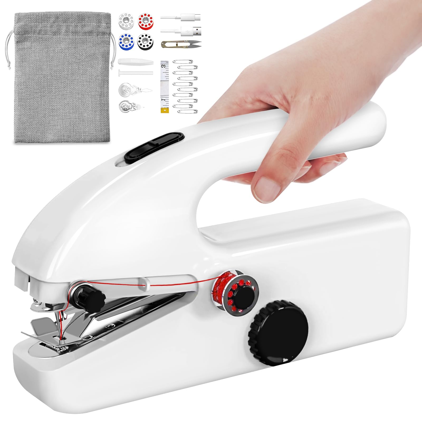 Portable Handheld Sewing Machine for Adults - Mini Hand Sewing Kit for Quick Repairs, Travel & Emergency Use - Compact & Lightweight for Home, Office & On-The-Go Fixes